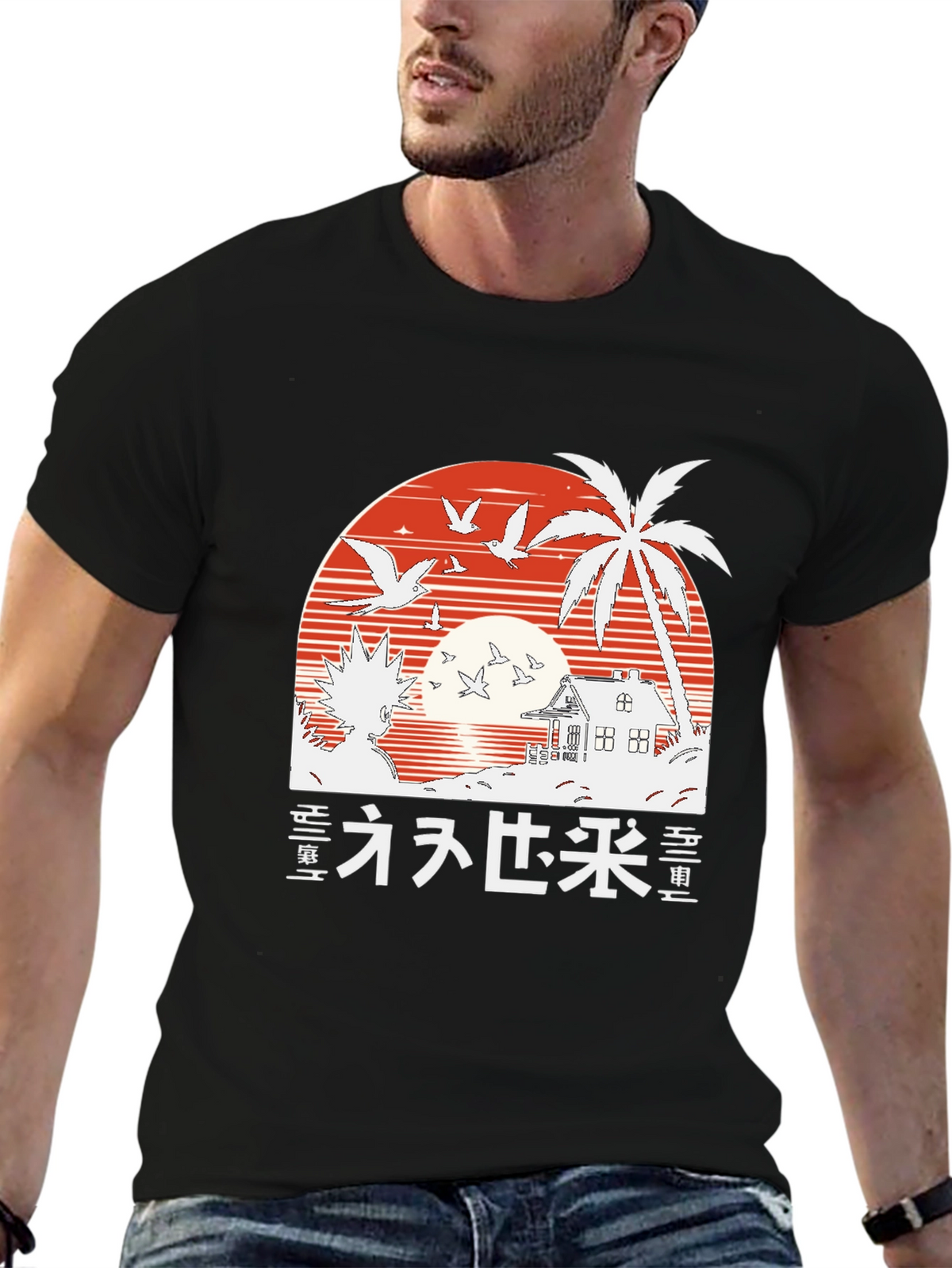 Retro Anime T-Shirt | Sunset Beach Palm