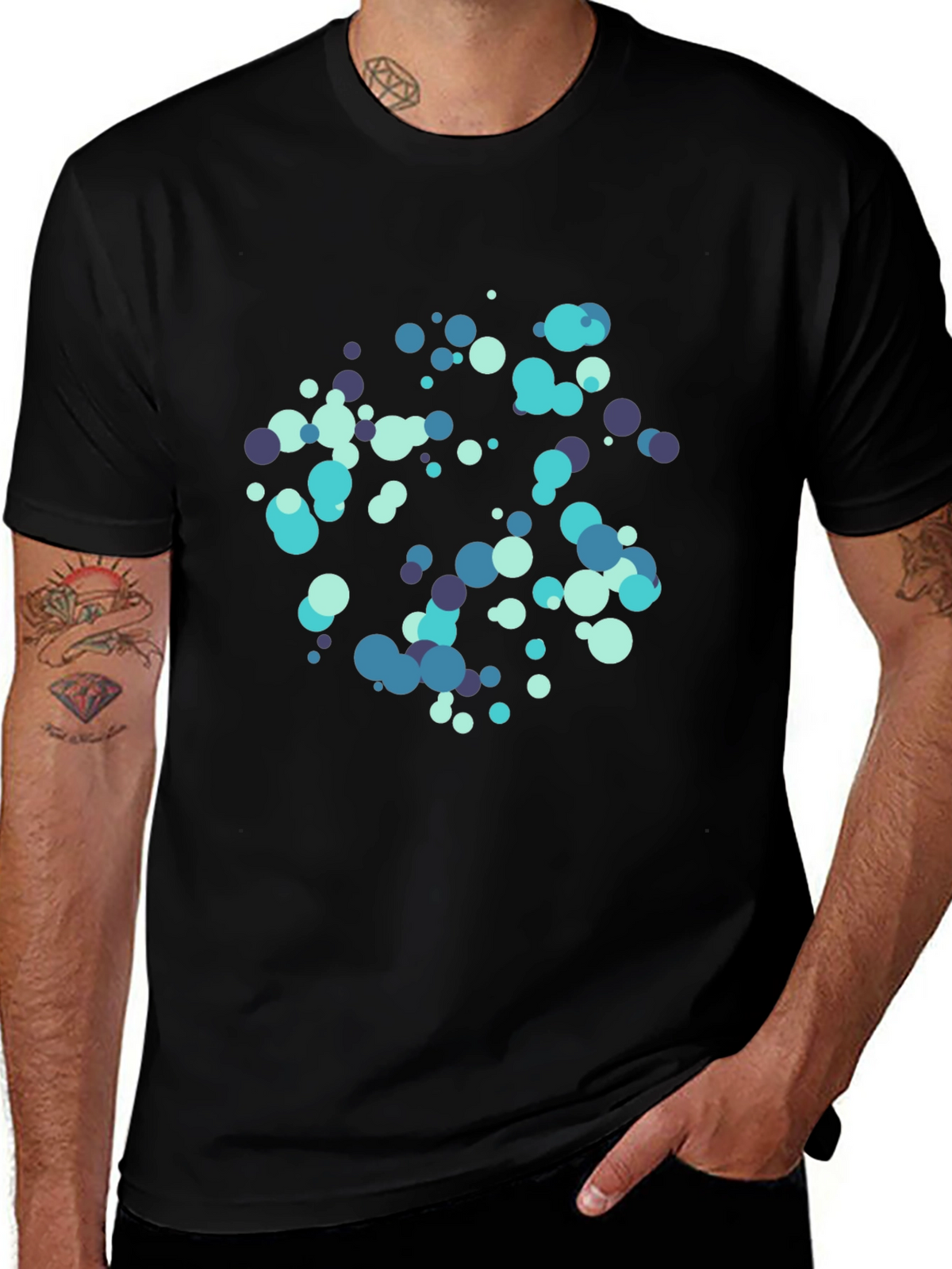 Abstract Dot Pattern Black Cotton T-Shirt