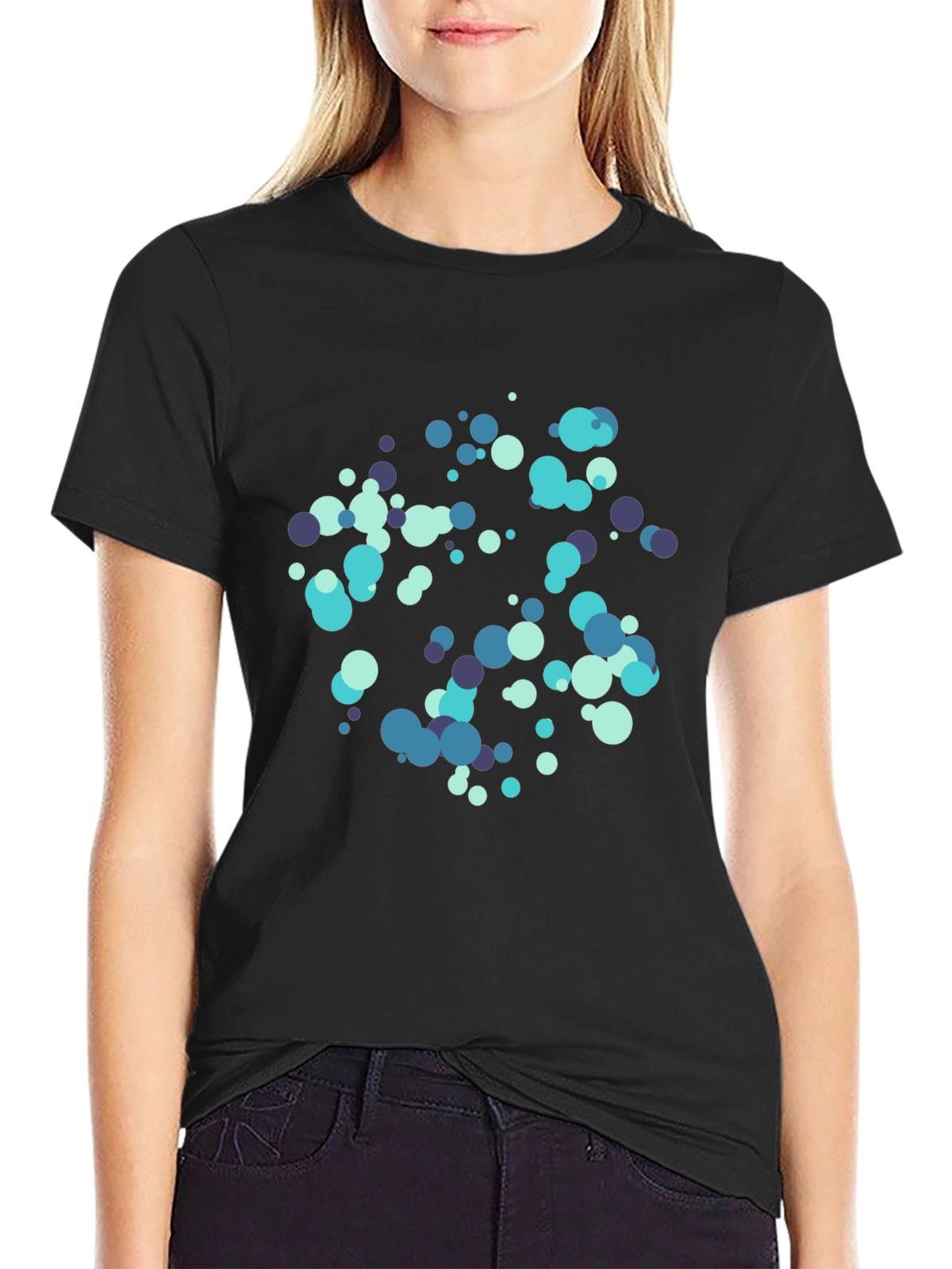 Abstract Dot Pattern Black Cotton T-Shirt