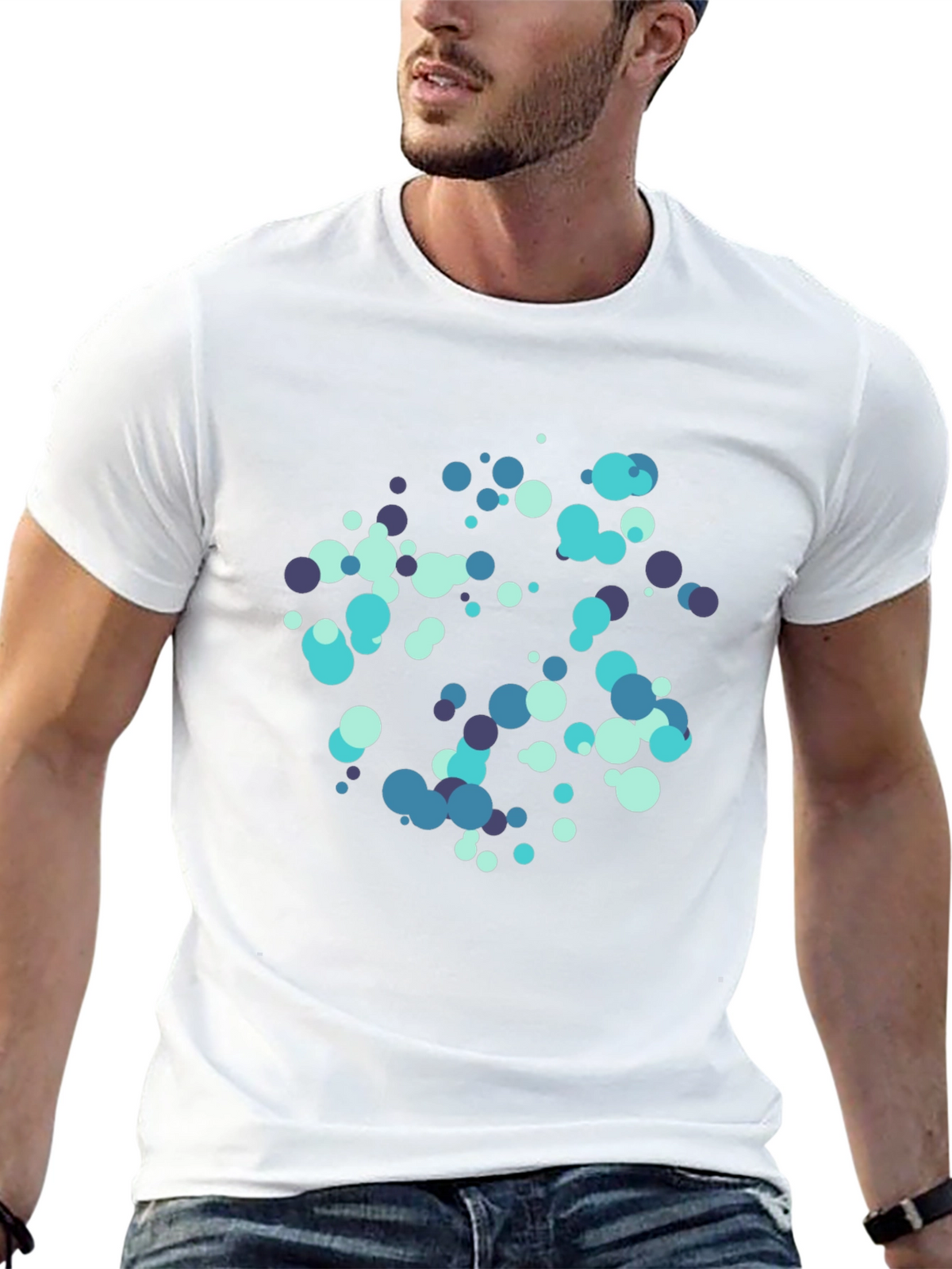 Abstract Dot Pattern Black Cotton T-Shirt