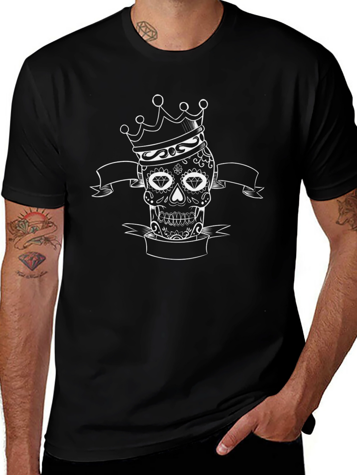 Crowned Sugar Skull Mens Black T-Shirt