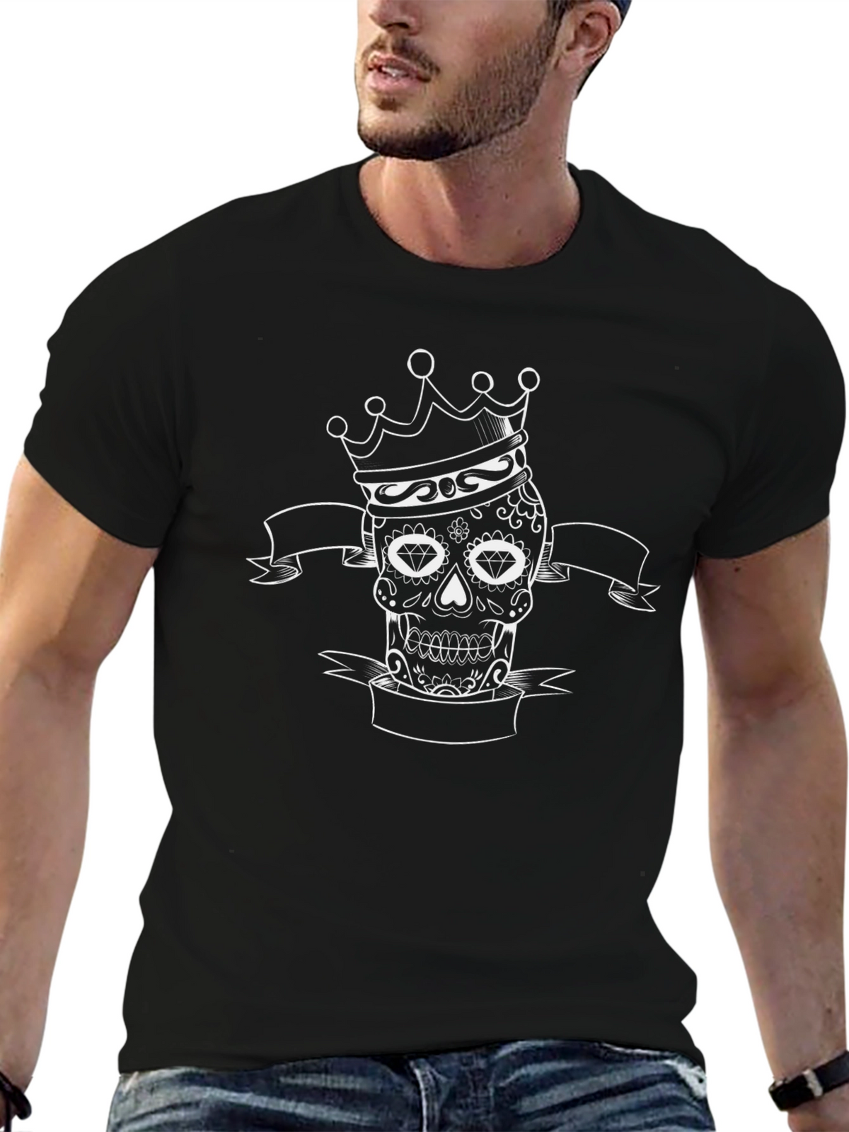 Crowned Sugar Skull Mens Black T-Shirt