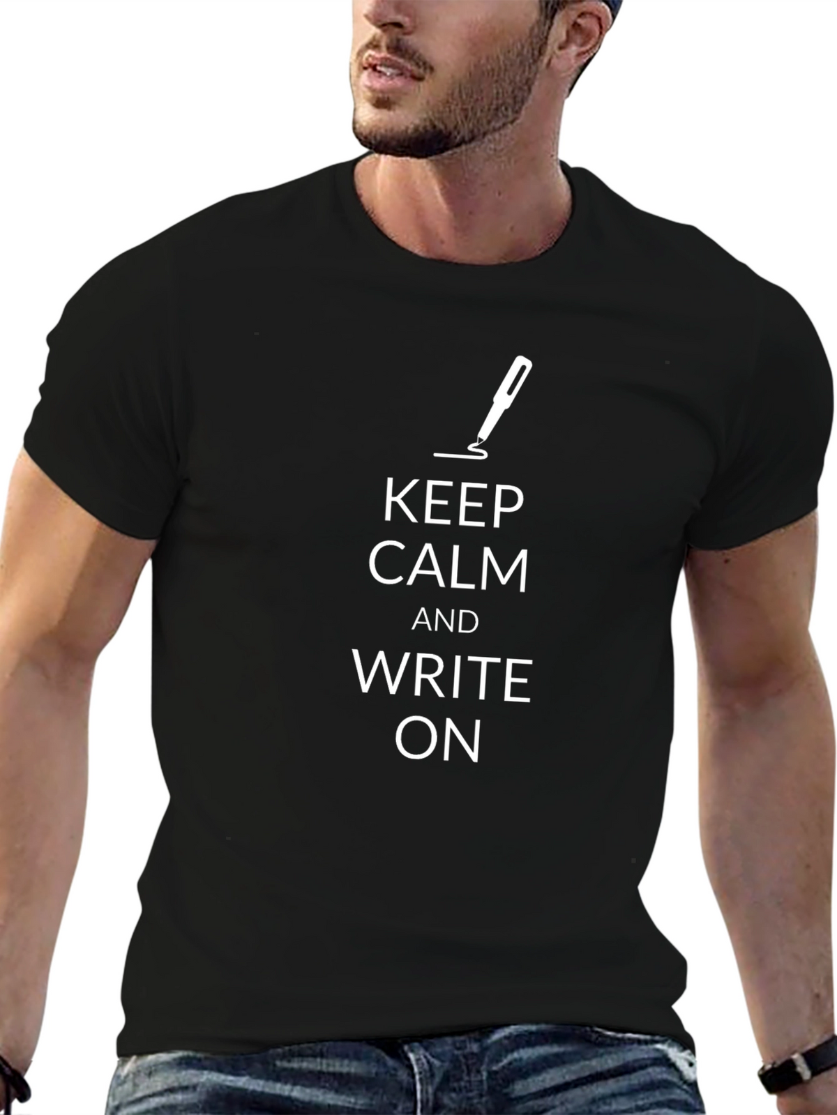 Keep Calm and Write On Black T-Shirt