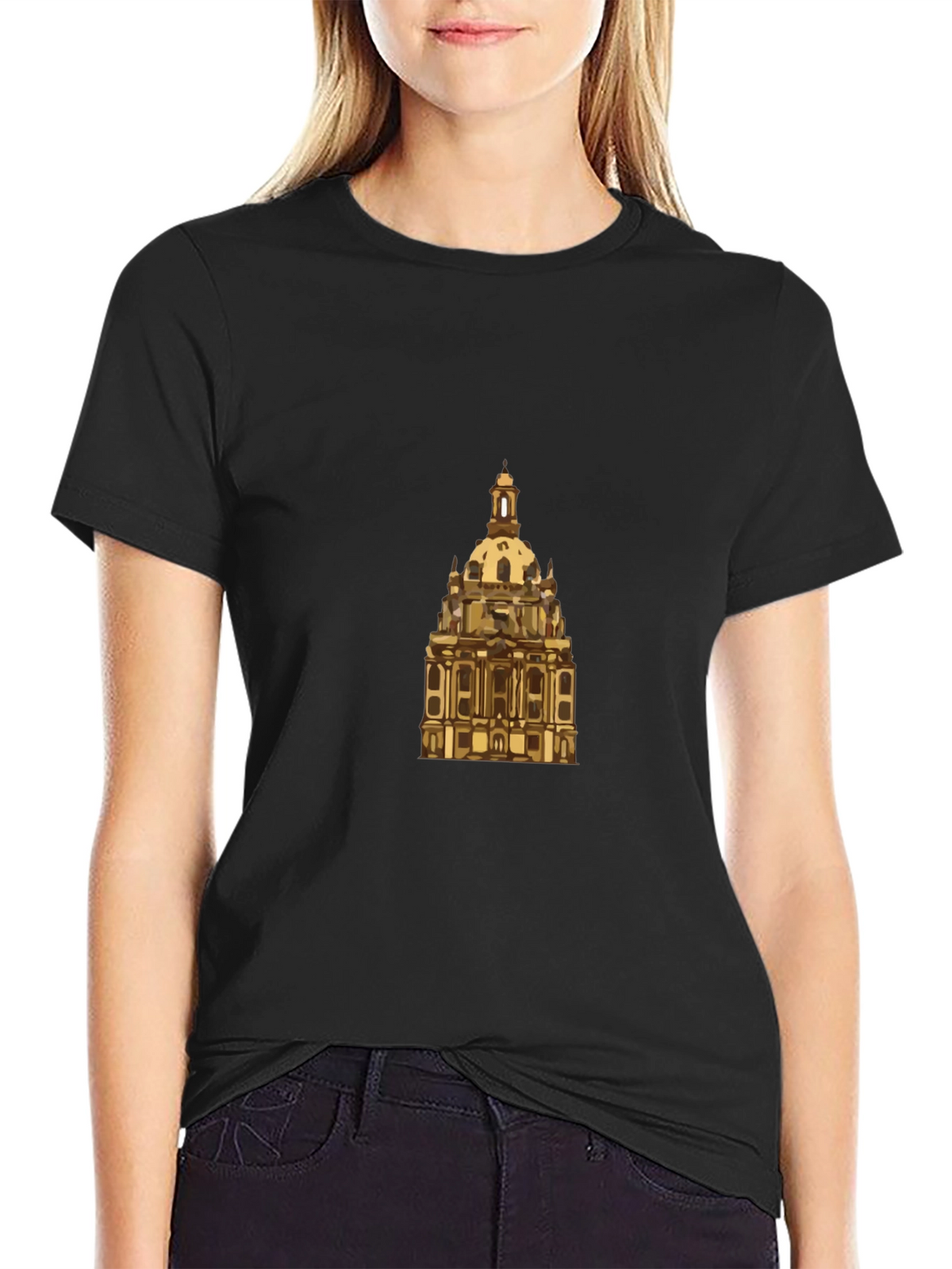Dresden Frauenkirche Graphic Tee - Black Cotton Casual Shirt