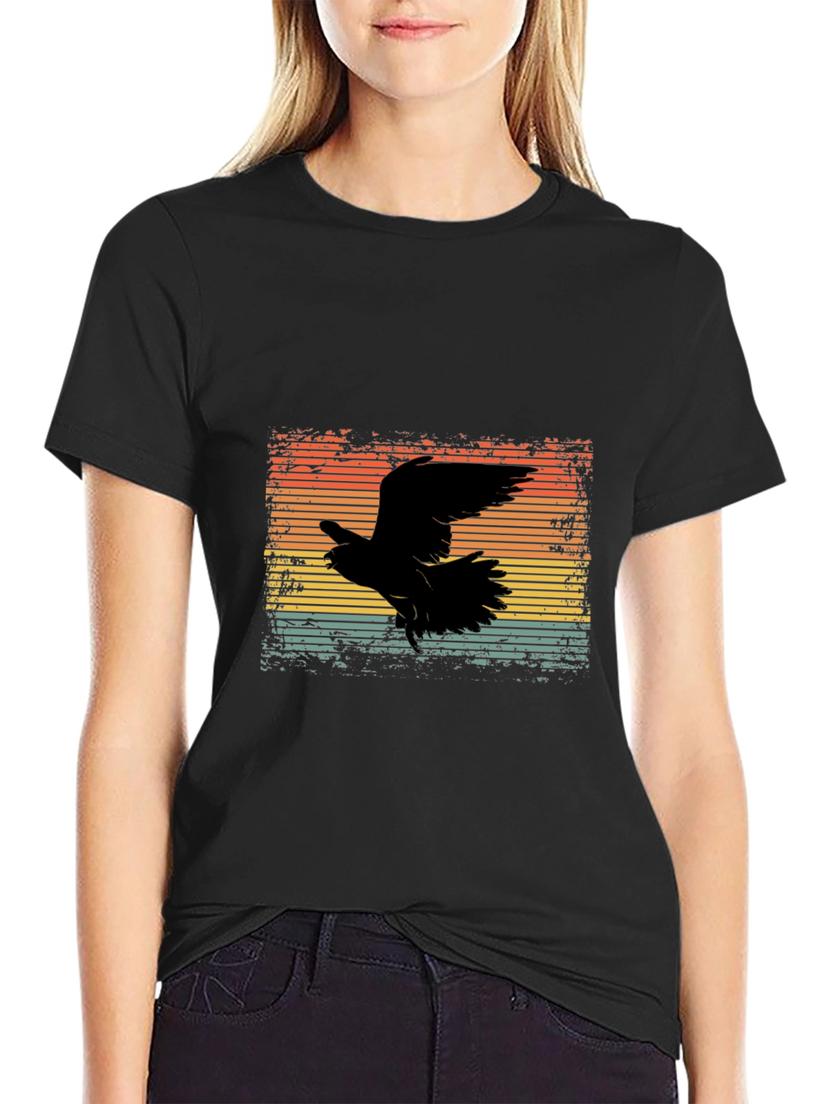 Retro Raven Graphic Tee - Mens Black T-Shirt