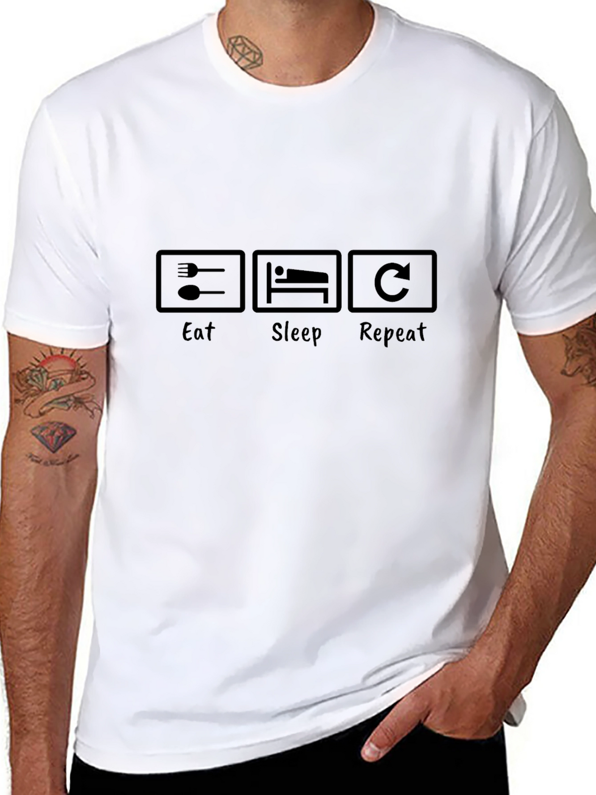 Eat Sleep Repeat Graphic Tee - Black Casual T-Shirt