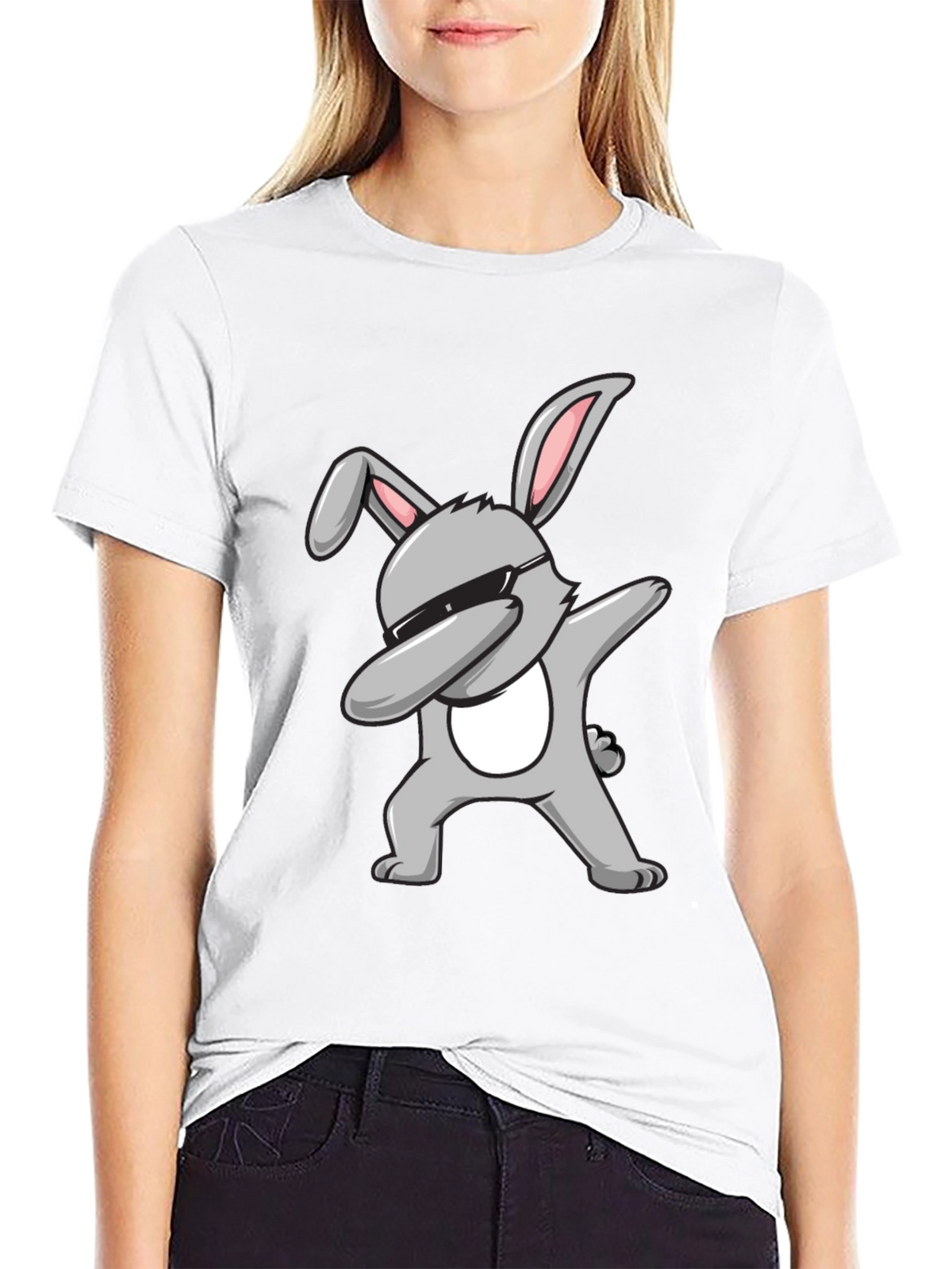 Dabbing Bunny Graphic Tee - Black Cotton T-Shirt