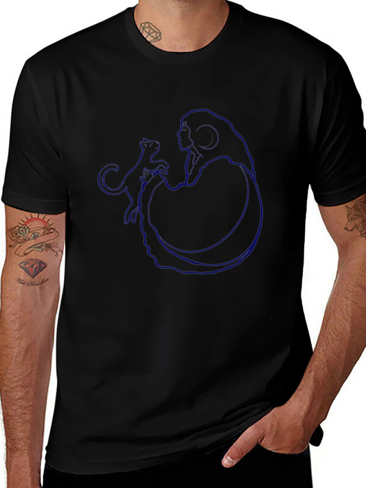 Modern Blue Graphic Print Black T-Shirt
