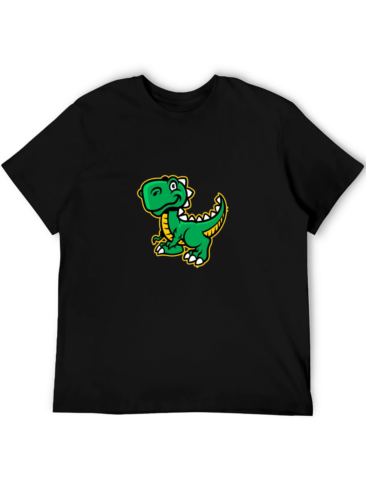 Cartoon Dinosaur Graphic Tee - Black Cotton T-Shirt