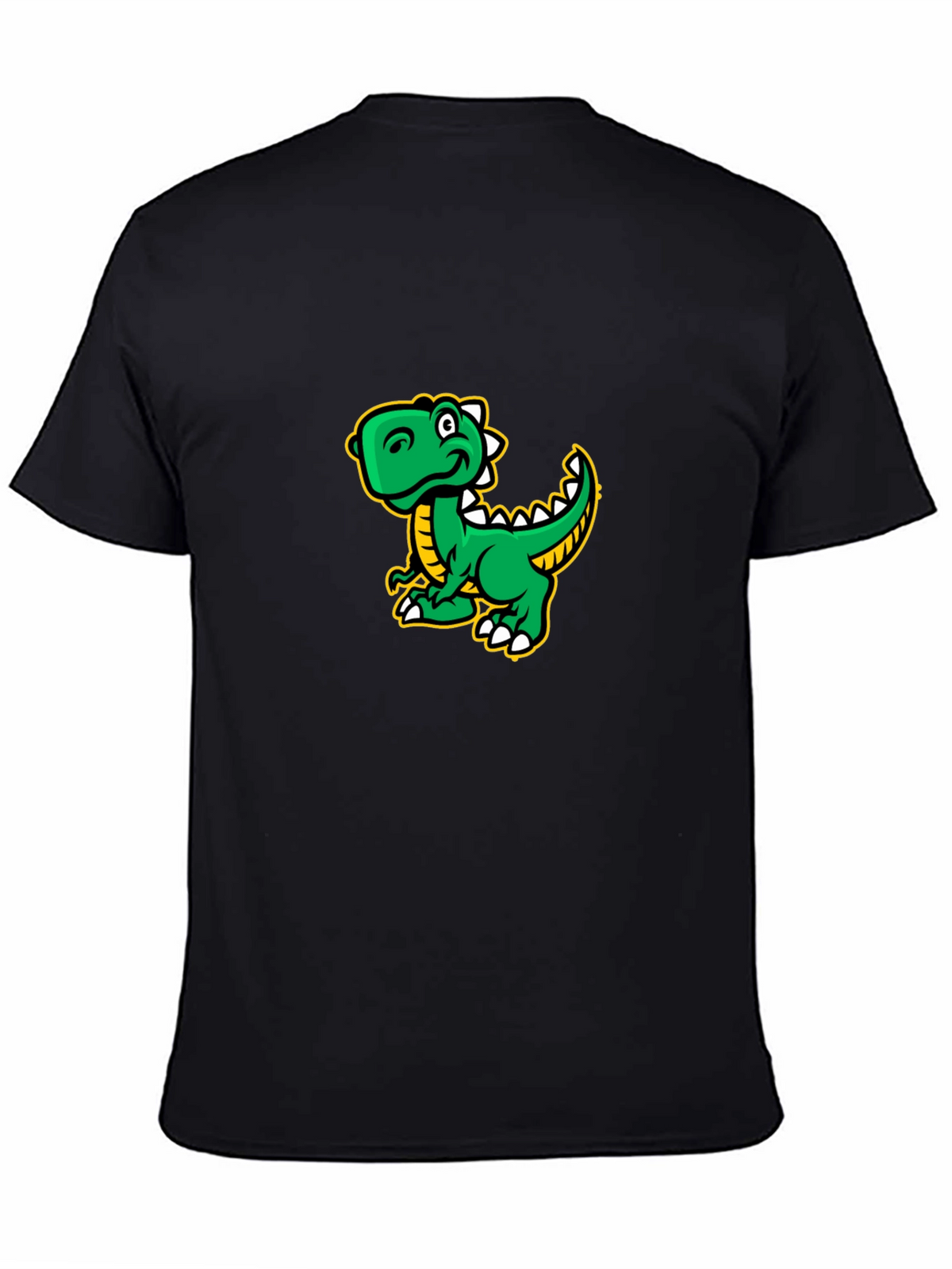 Cartoon Dinosaur Graphic Tee - Black Cotton T-Shirt