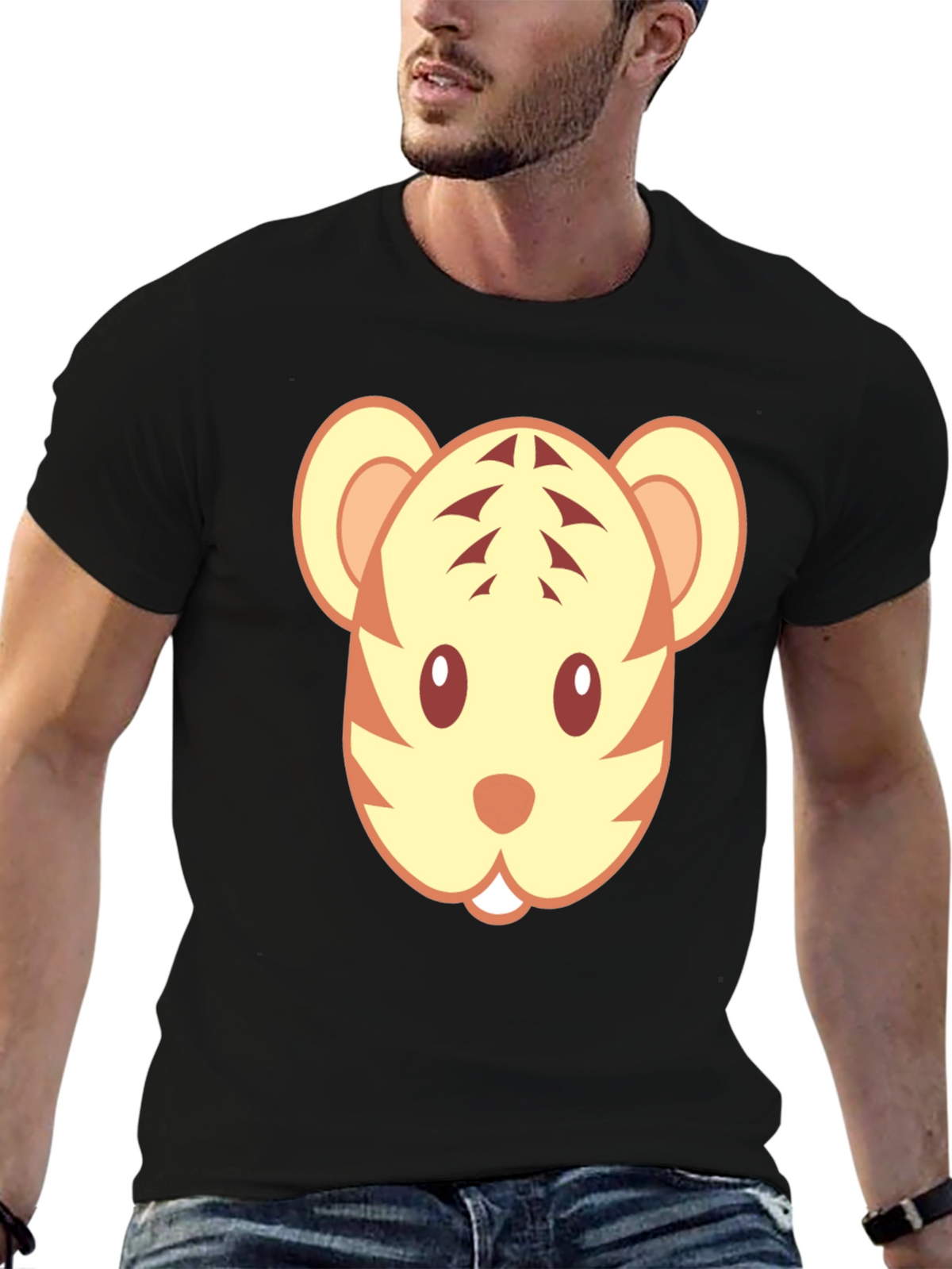 Cute Tiger Face Graphic Black T-Shirt