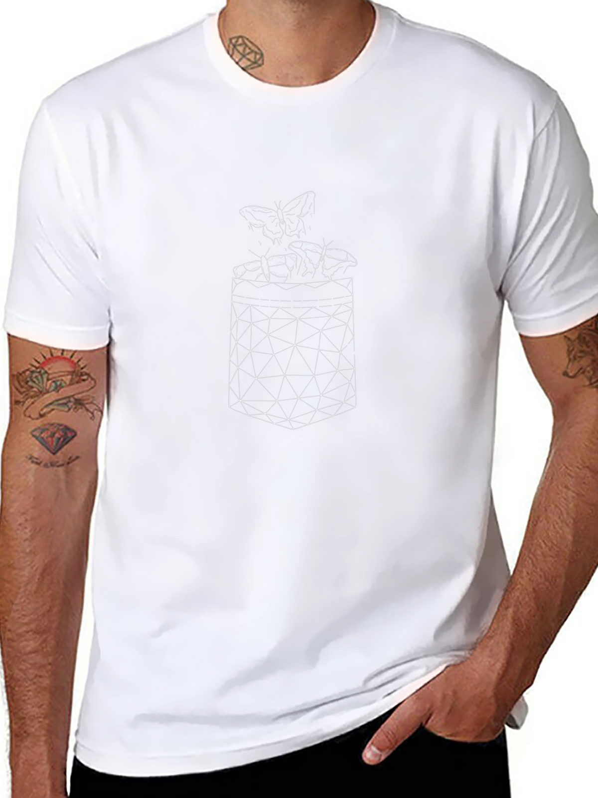 Geometric Butterfly Pocket T-Shirt - Stylish Menswear