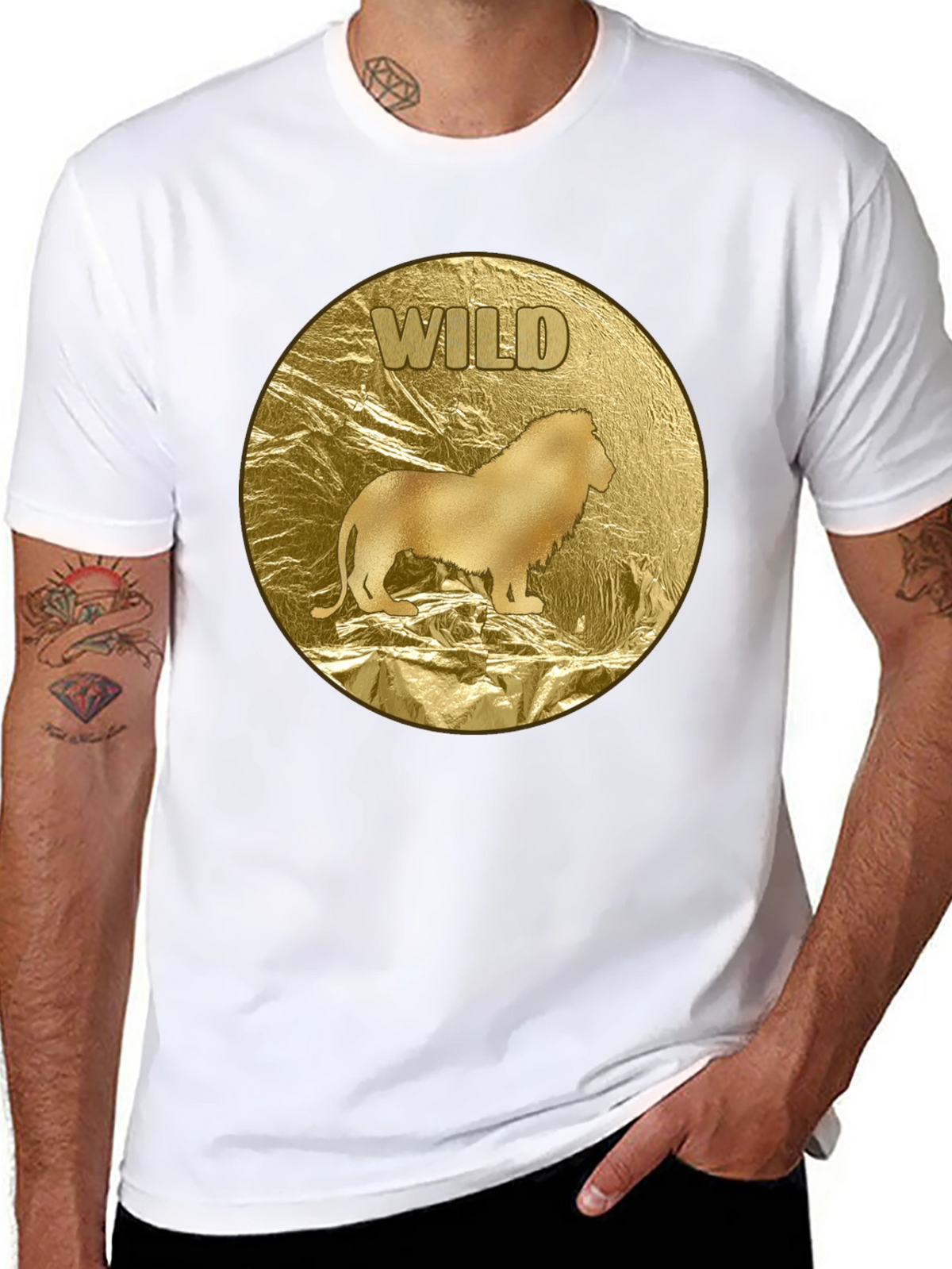 Wild Lion Graphic Tee - Gold Animal Print T-Shirt