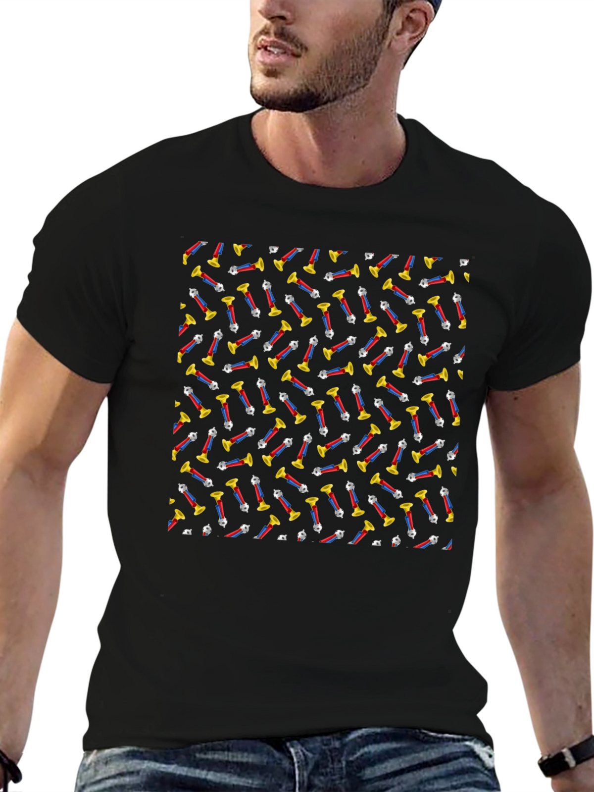 Retro PEZ Dispenser Pattern Black T-Shirt