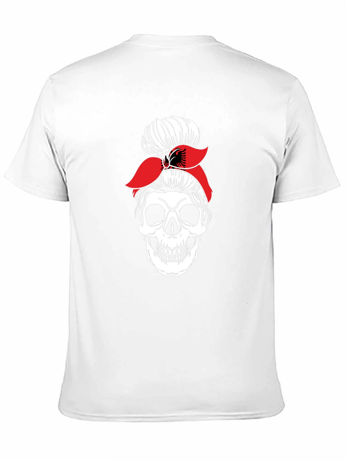 Skull Messy Bun T-Shirt - Albanian Flag Headband