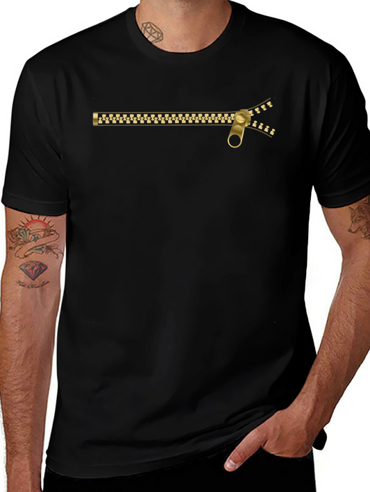 Zipper Graphic Black T-Shirt - Novelty Design Tee