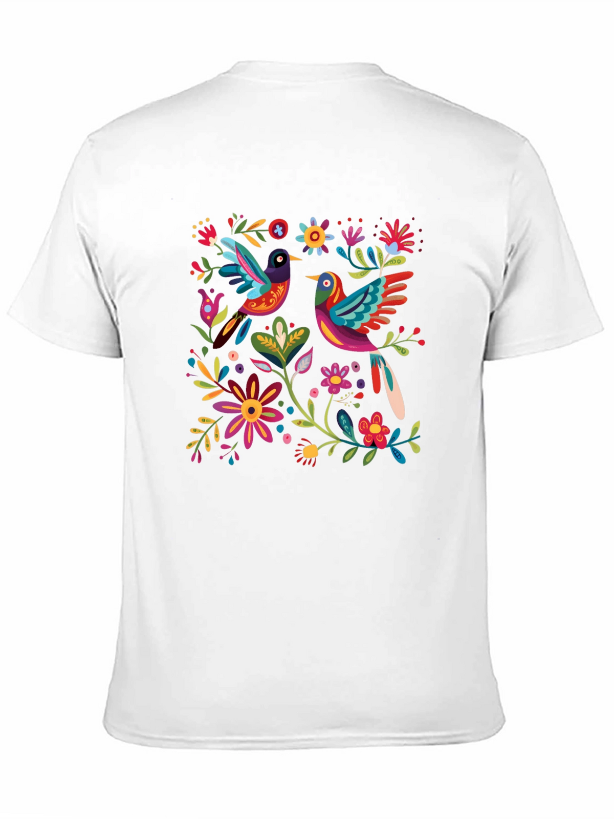 Floral Birds Graphic Tee - Black Cotton T-Shirt