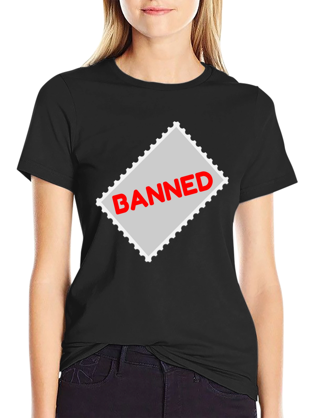 Banned Stamp Graphic Tee - Black Casual T-Shirt