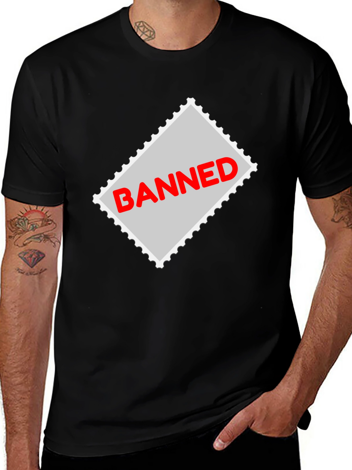 Banned Stamp Graphic Tee - Black Casual T-Shirt