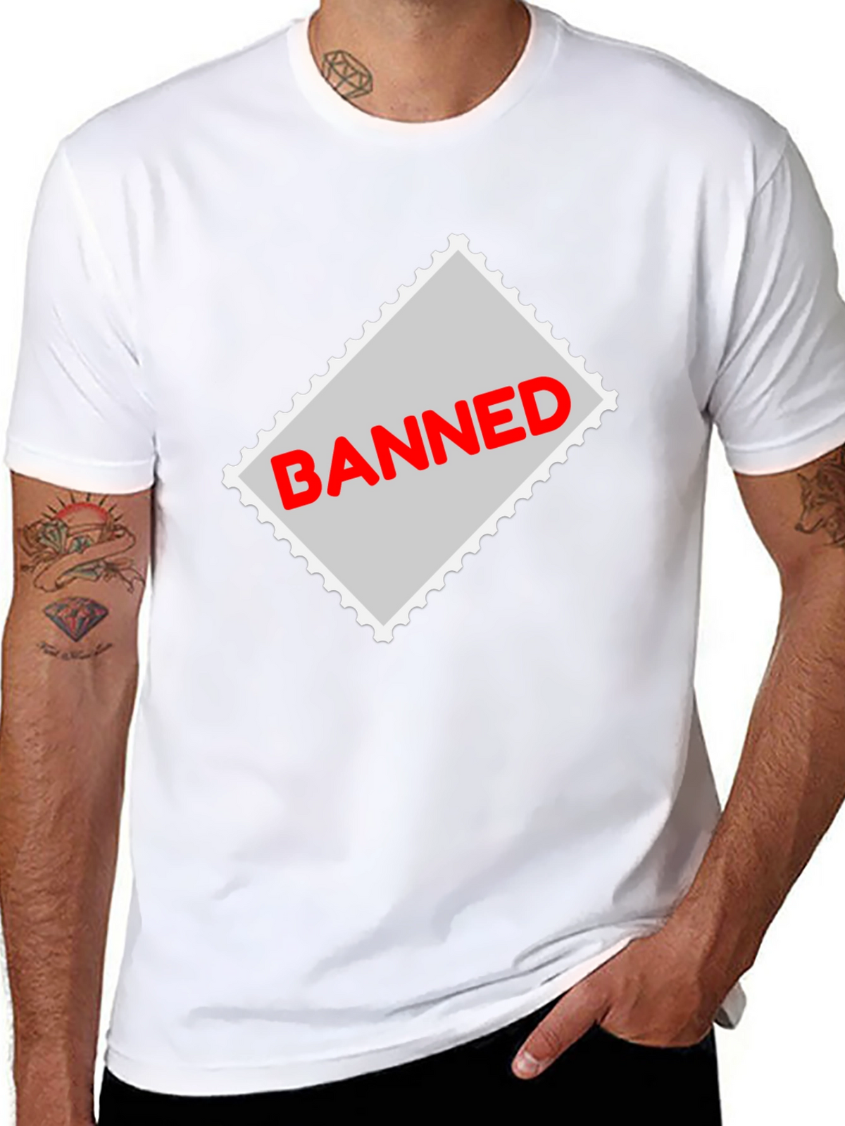 Banned Stamp Graphic Tee - Black Casual T-Shirt