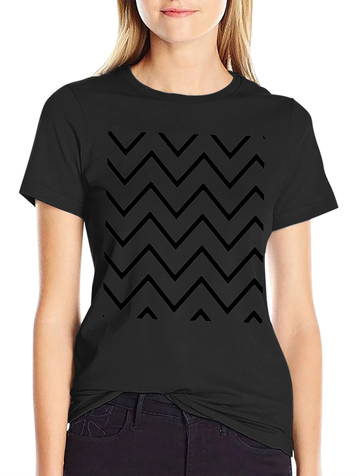 Chevron Pattern Tee - Mens Casual Black Shirt