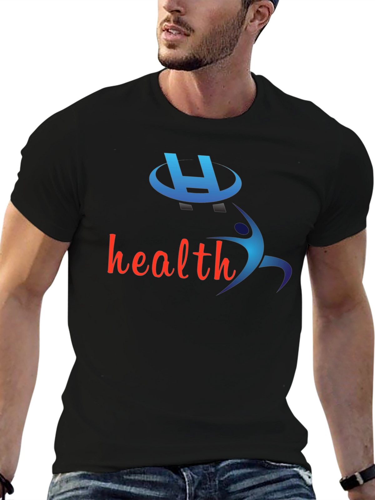 Health-Themed Black T-Shirt