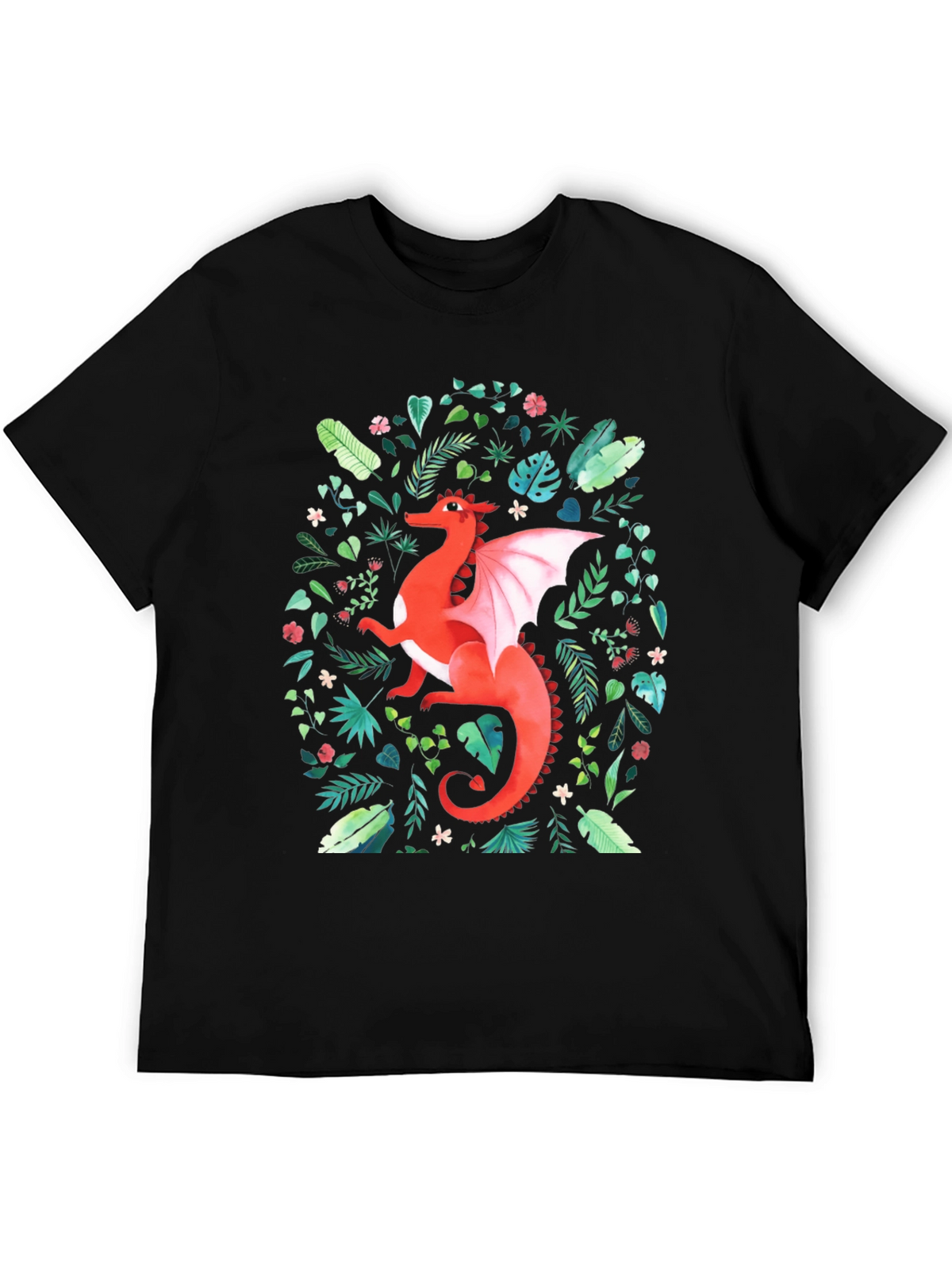 Red Dragon T-Shirt - Fantasy Floral Design