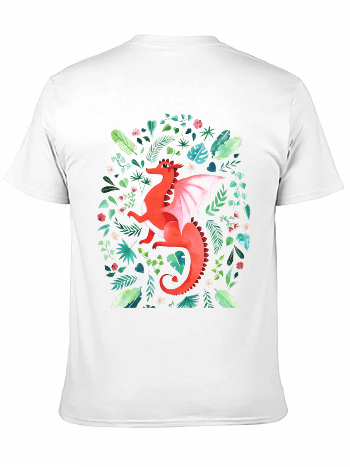 Red Dragon T-Shirt - Fantasy Floral Design