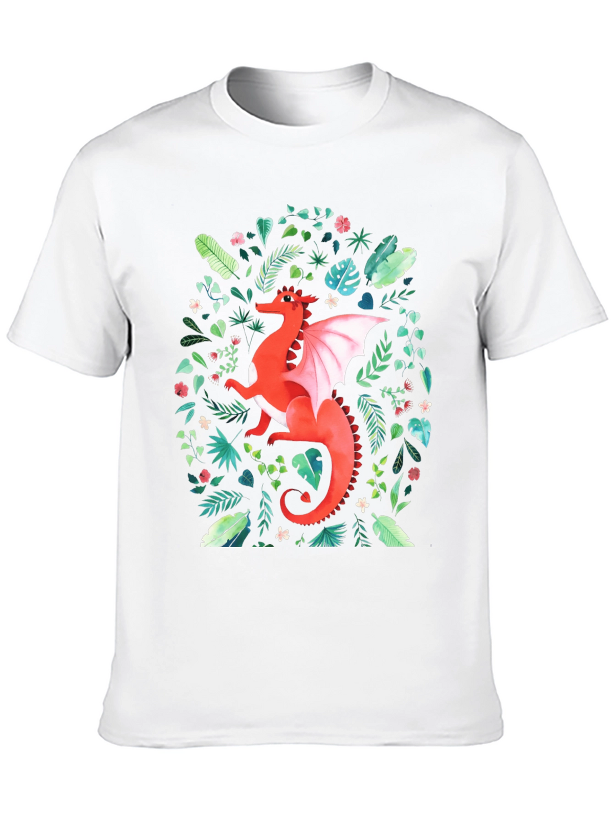 Red Dragon T-Shirt - Fantasy Floral Design
