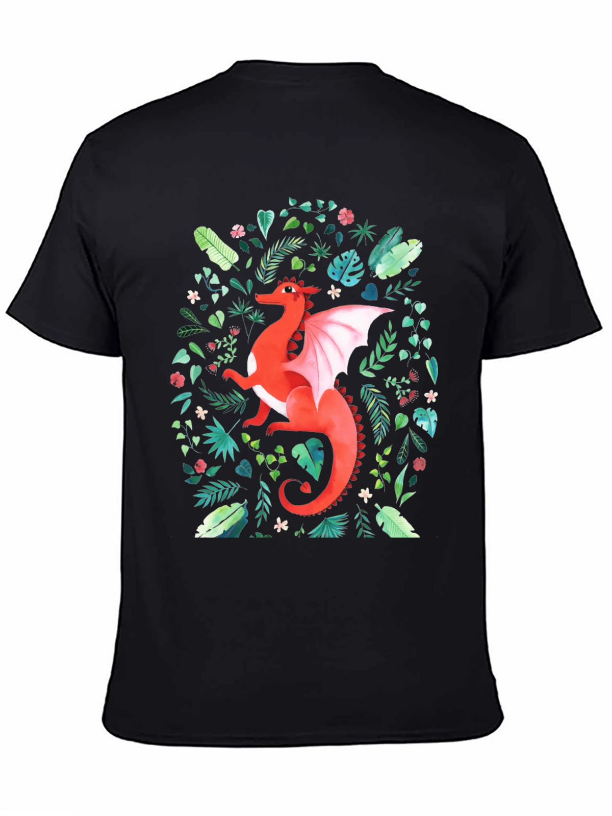 Red Dragon T-Shirt - Fantasy Floral Design