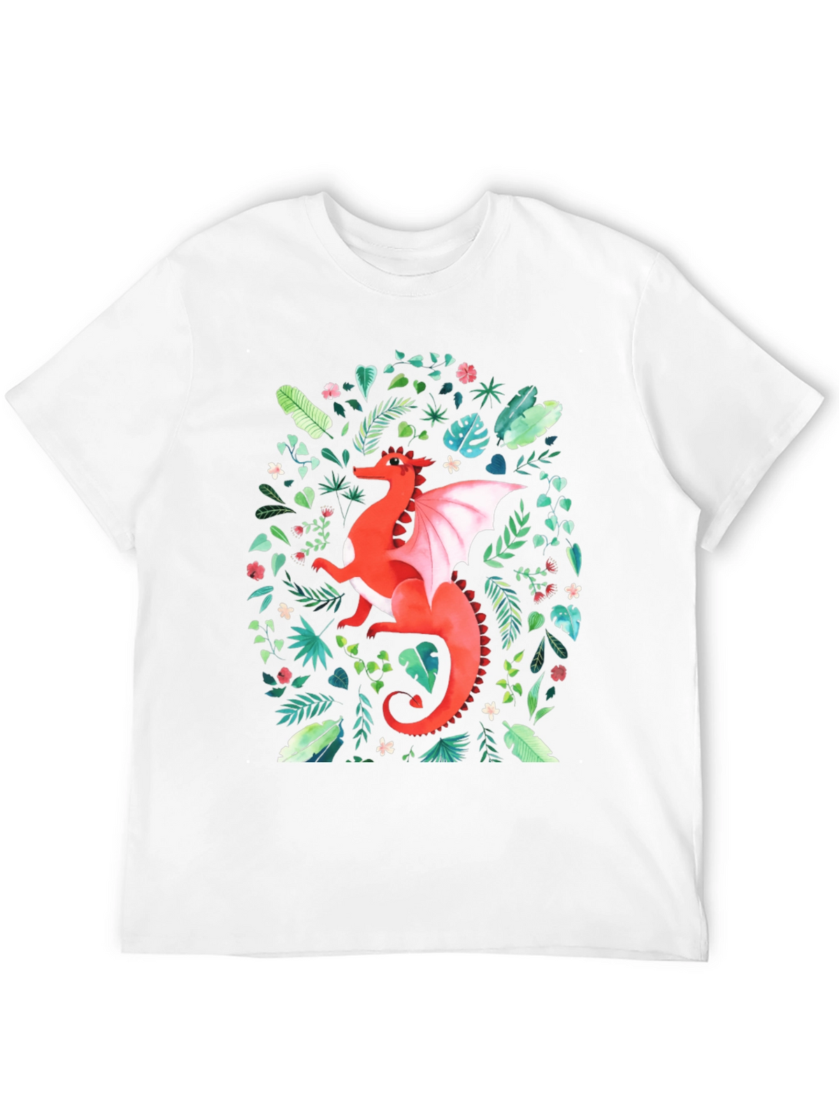 Red Dragon T-Shirt - Fantasy Floral Design
