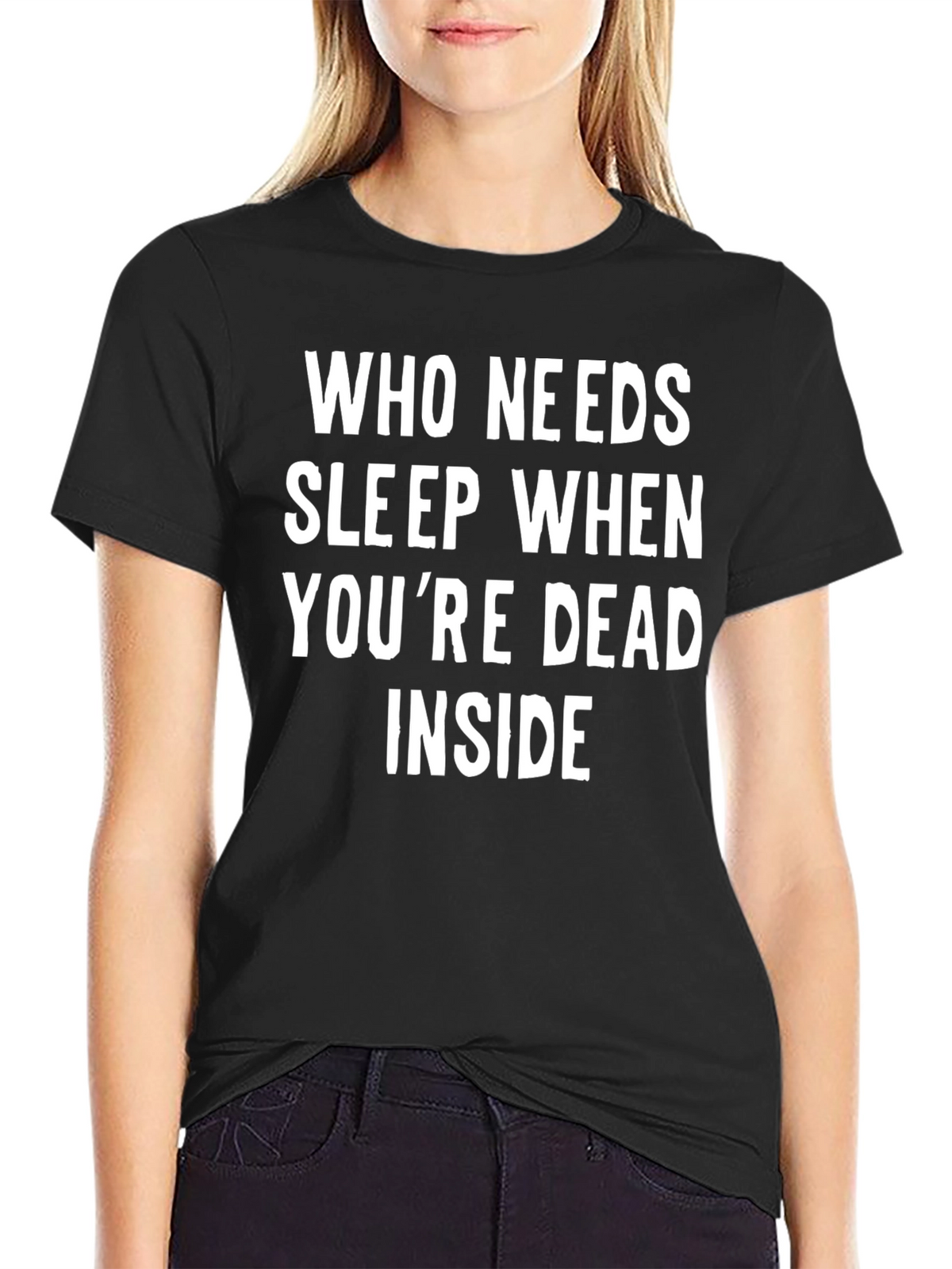Humorous Dead Inside Graphic Black T-Shirt