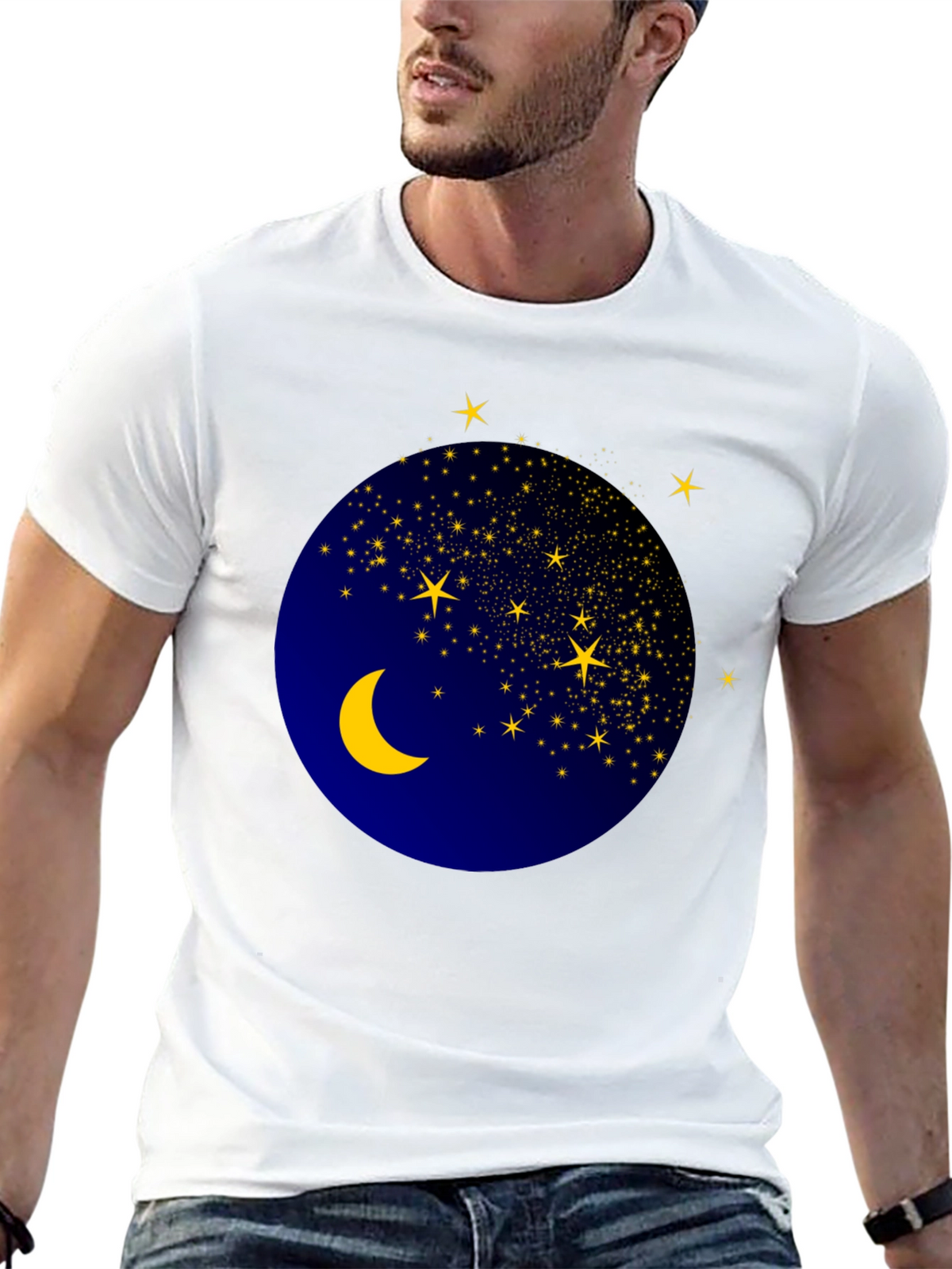 Celestial Moon & Stars Graphic Black T-Shirt