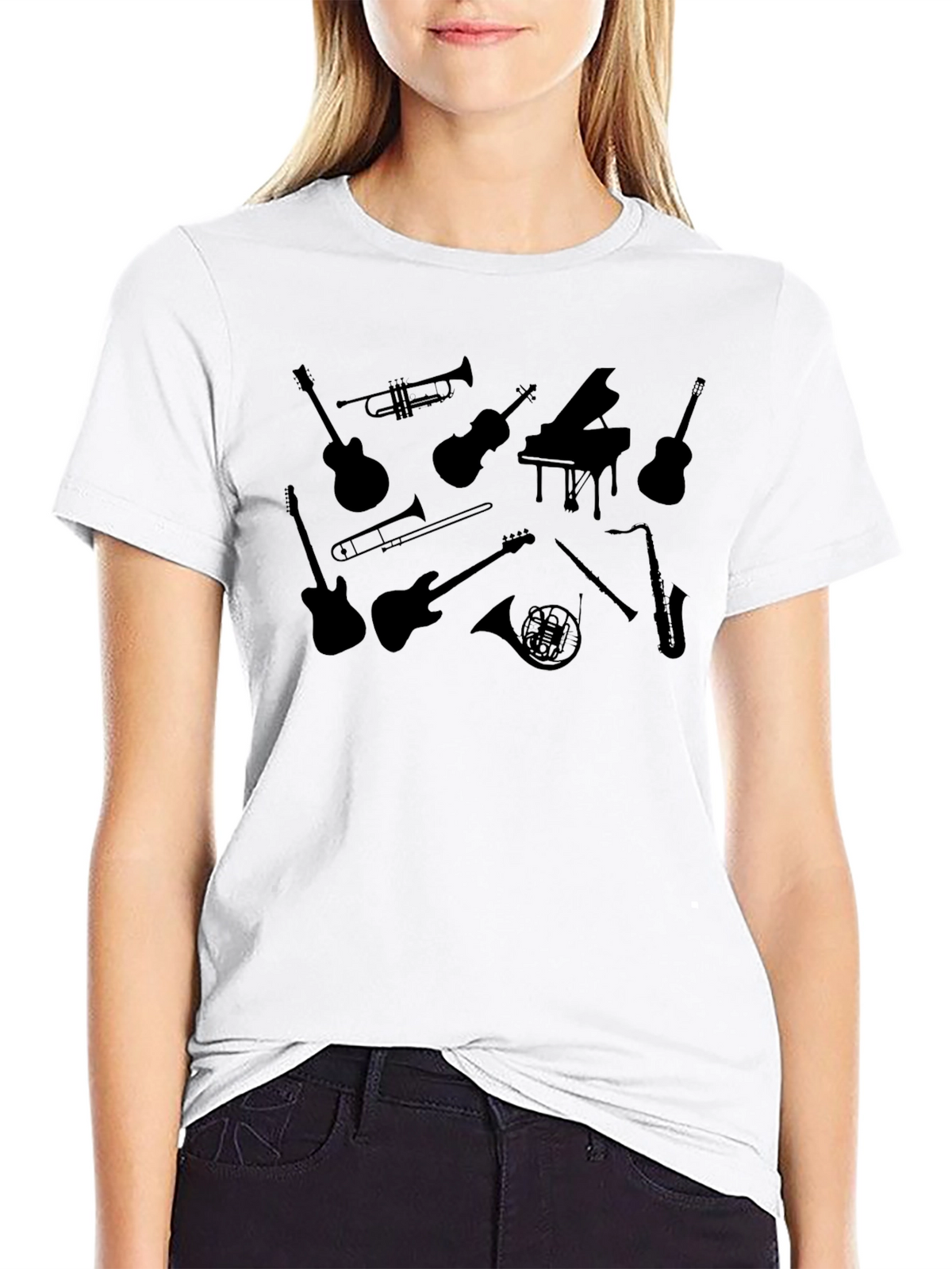 Musical Instrument Silhouette Black T-Shirt