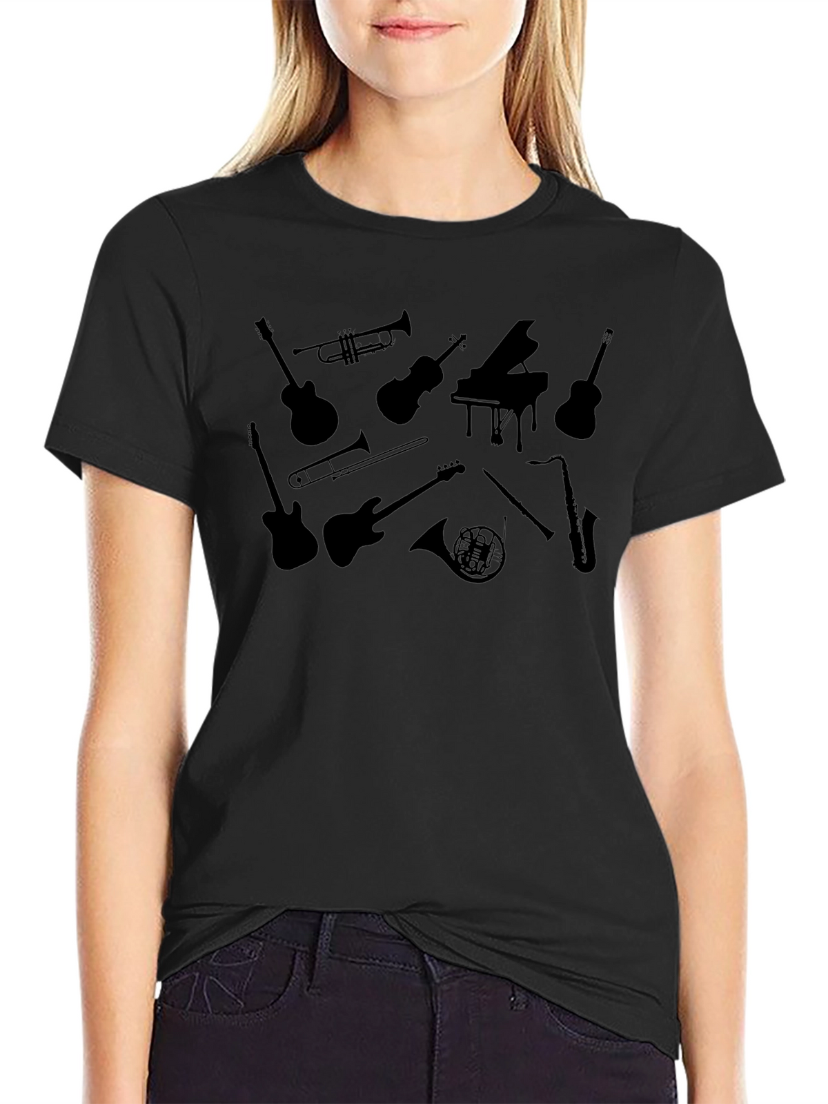 Musical Instrument Silhouette Black T-Shirt