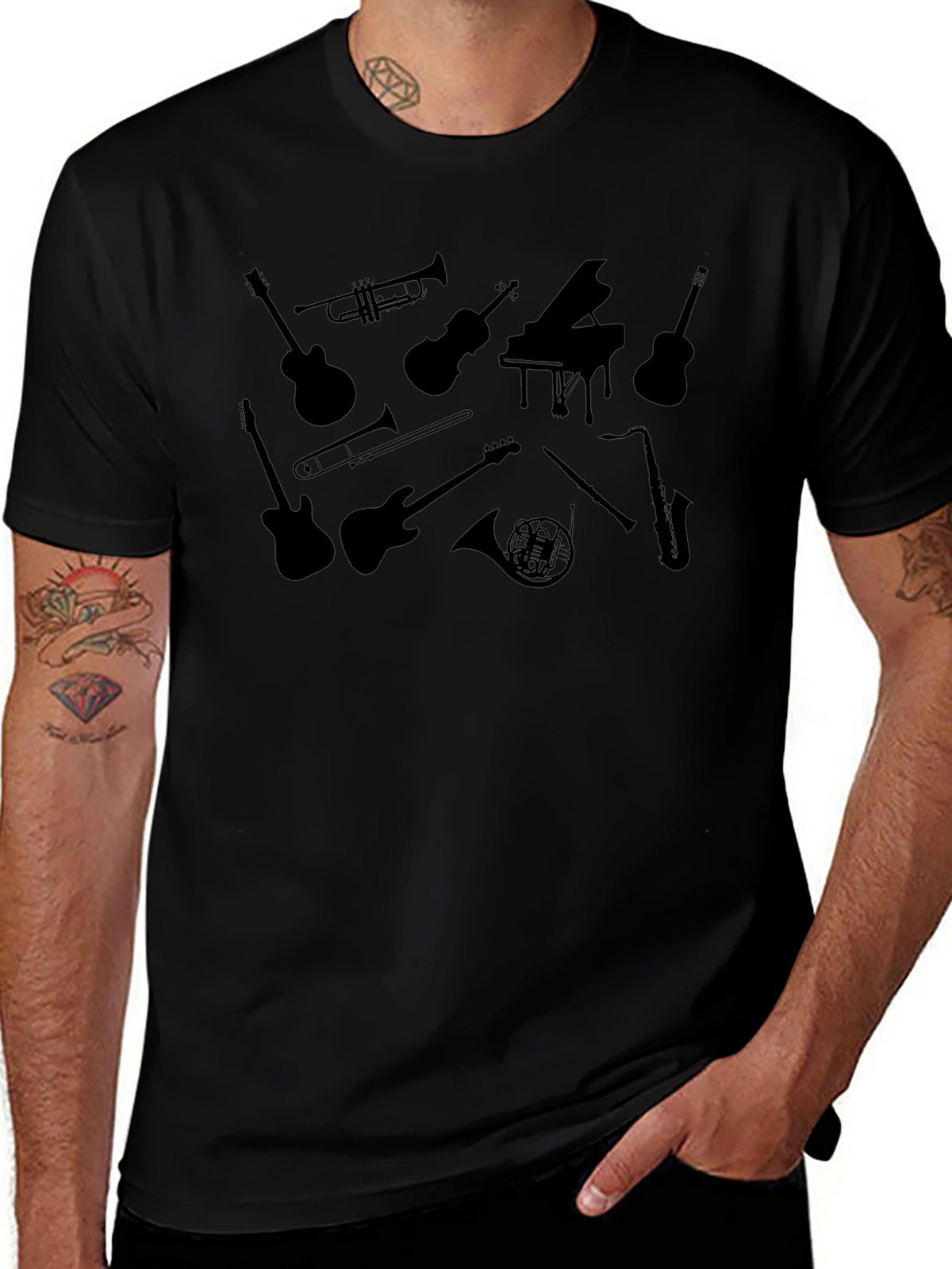 Musical Instrument Silhouette Black T-Shirt