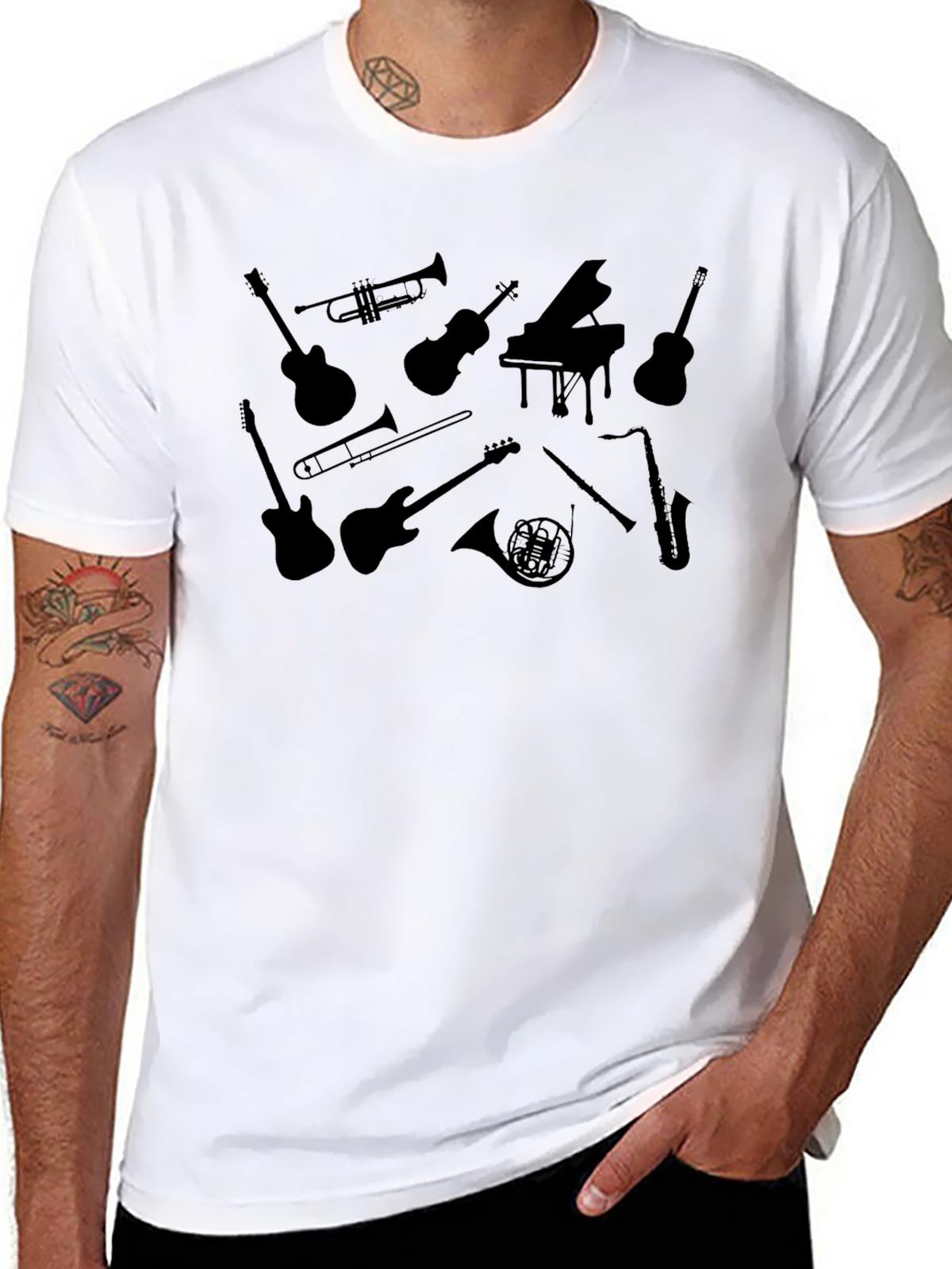 Musical Instrument Silhouette Black T-Shirt