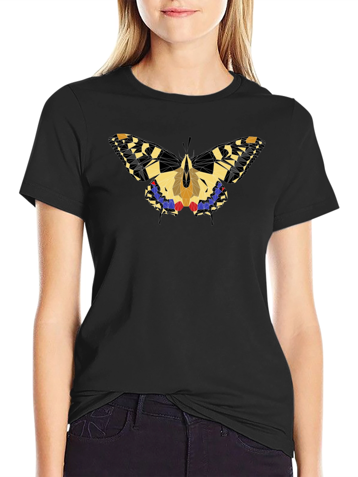 Geometric Butterfly Graphic Black T-Shirt