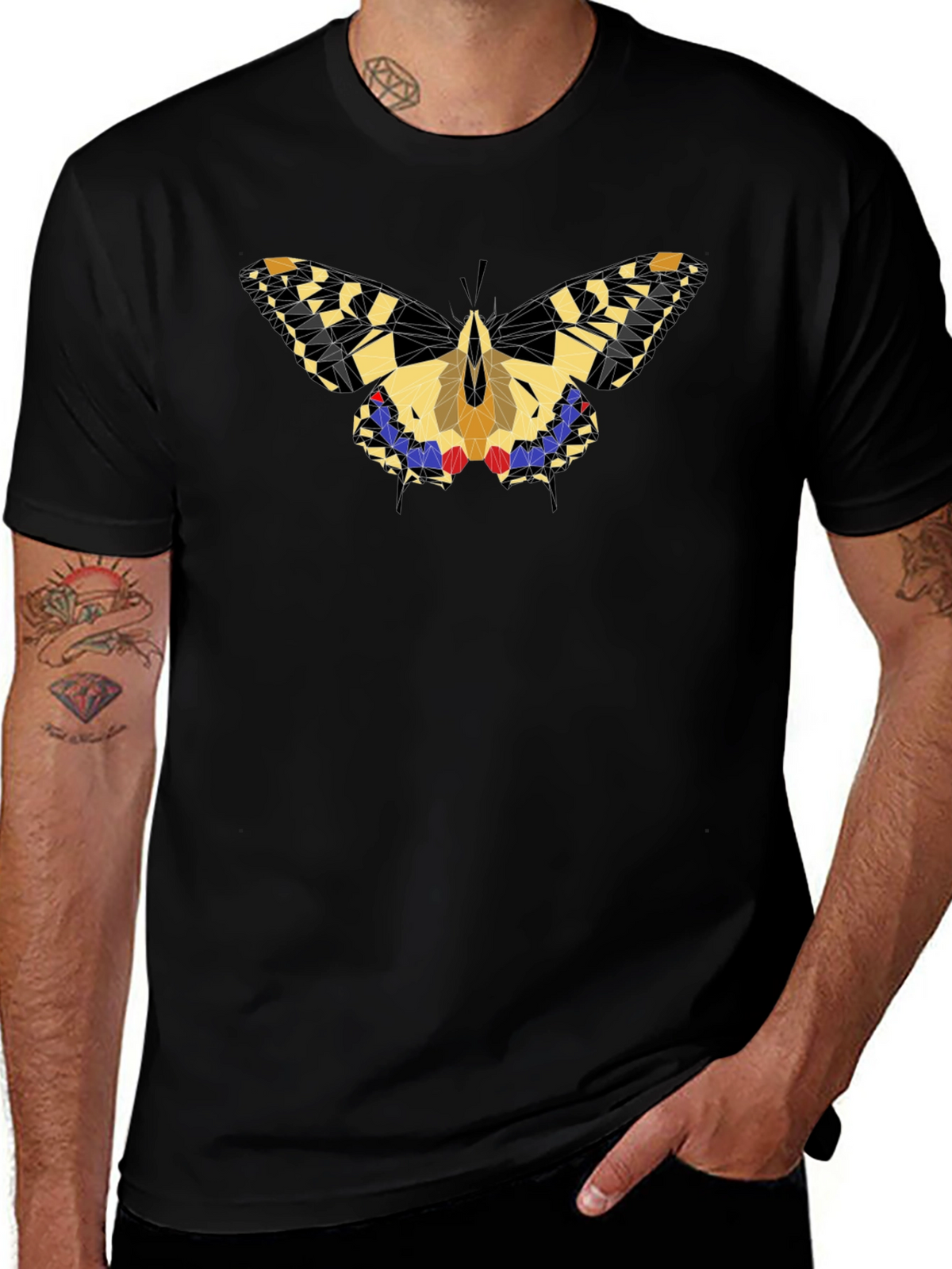 Geometric Butterfly Graphic Black T-Shirt