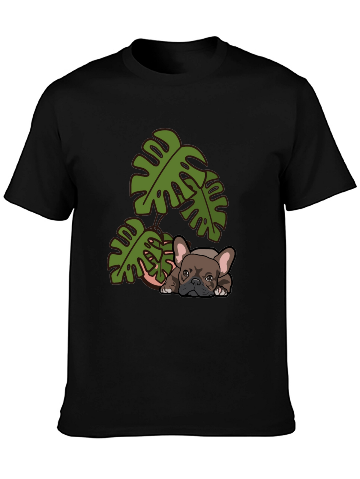Bulldog & Monstera Leaf Graphic Tee