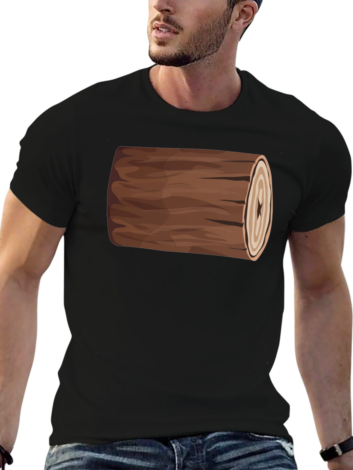 Funny Log Graphic Tee - Black Cotton T-Shirt
