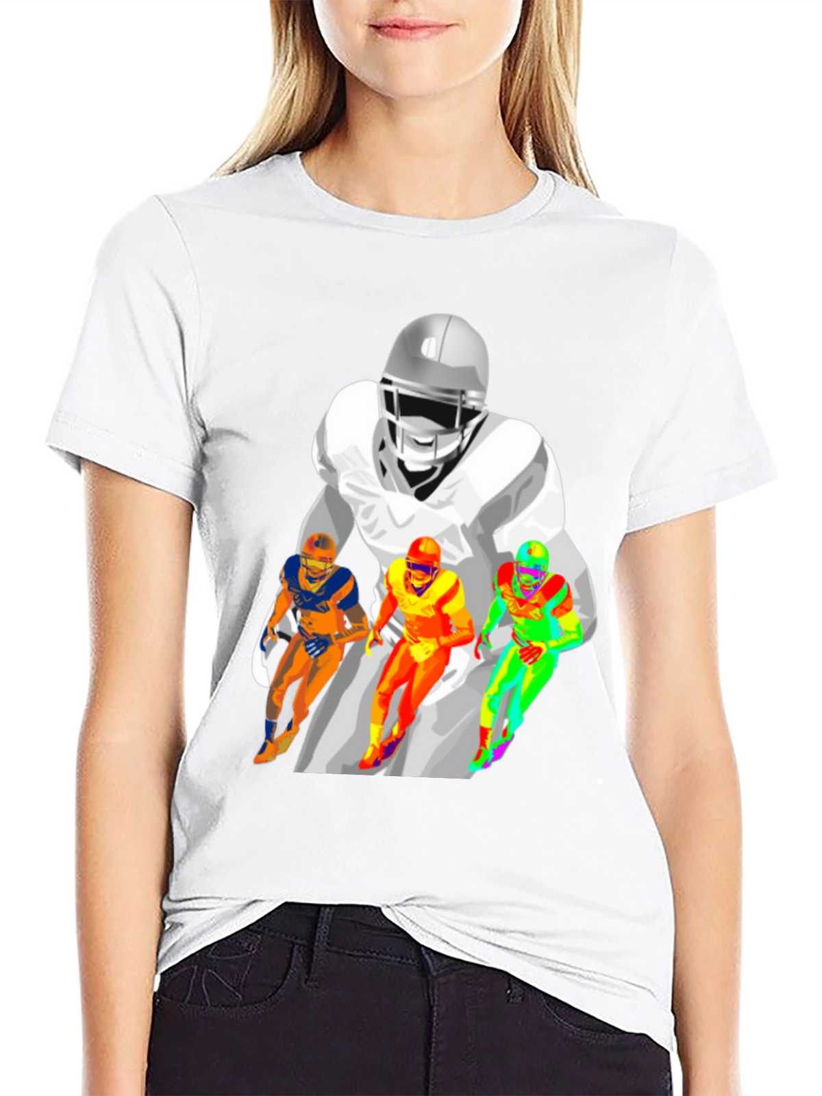 Football Player Graphic Print Black T-Shirt