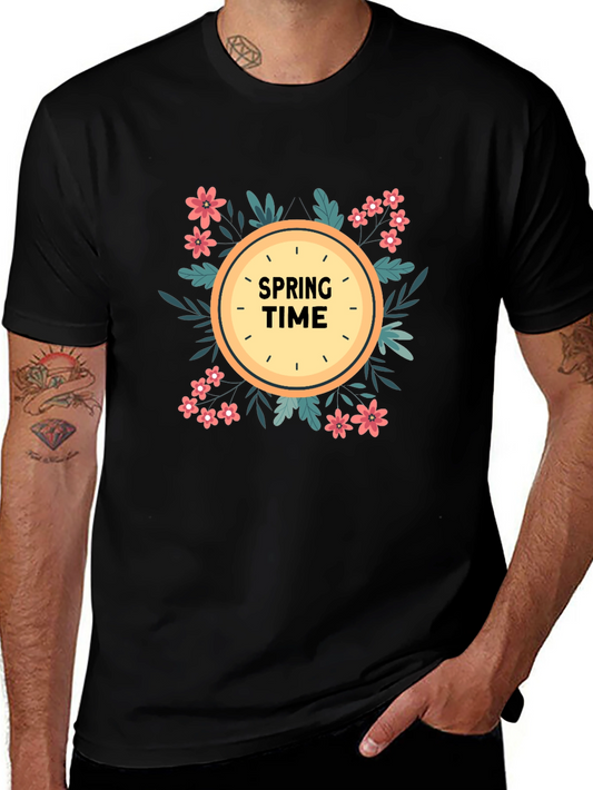 Spring Time Graphic Tee - Floral Clock Design