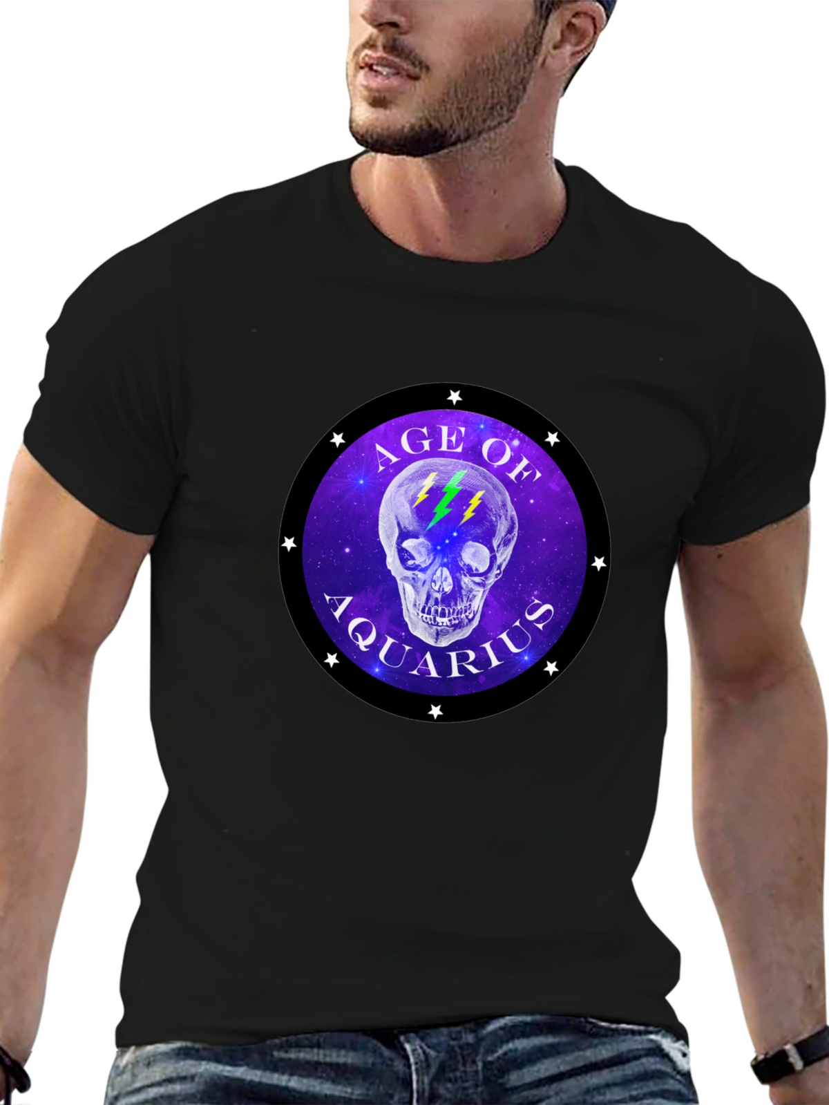 Age of Aquarius Skull Graphic T-Shirt