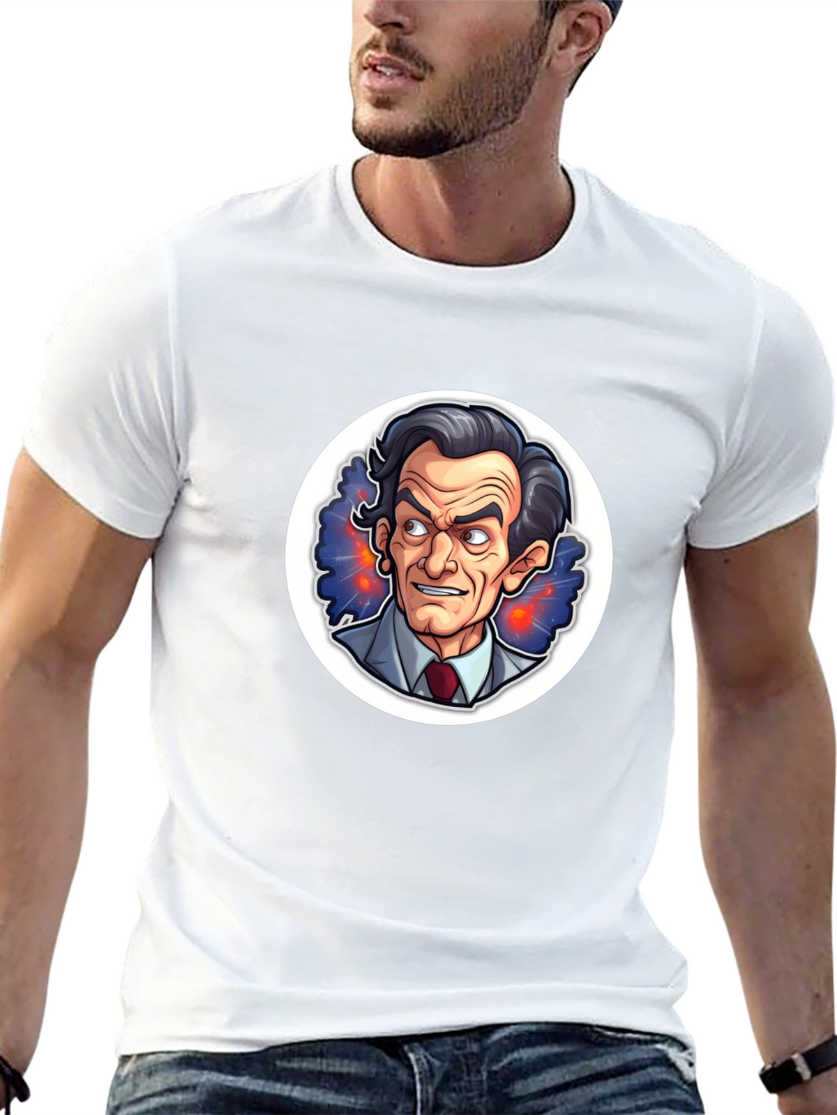 Black T-Shirt with Cartoon Mad Scientist Design