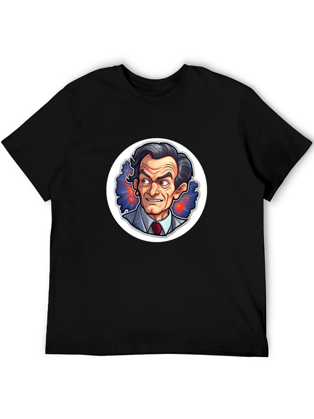 Black T-Shirt with Cartoon Mad Scientist Design