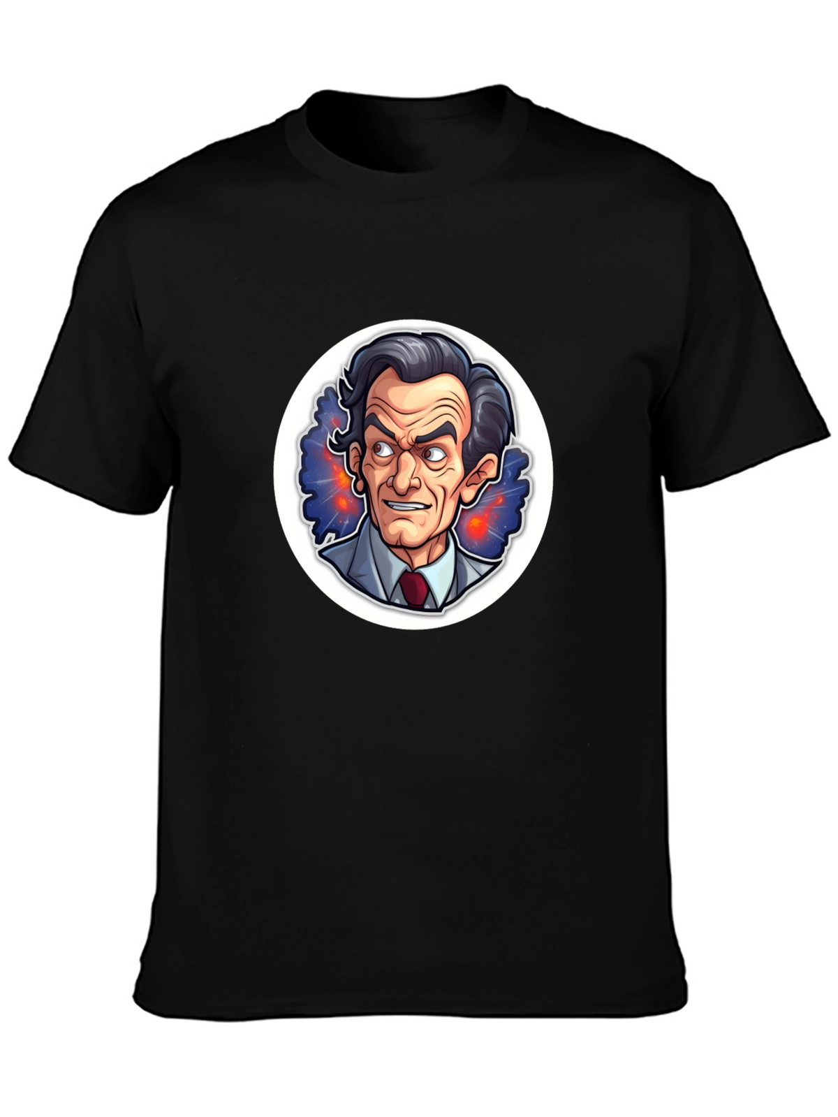 Black T-Shirt with Cartoon Mad Scientist Design