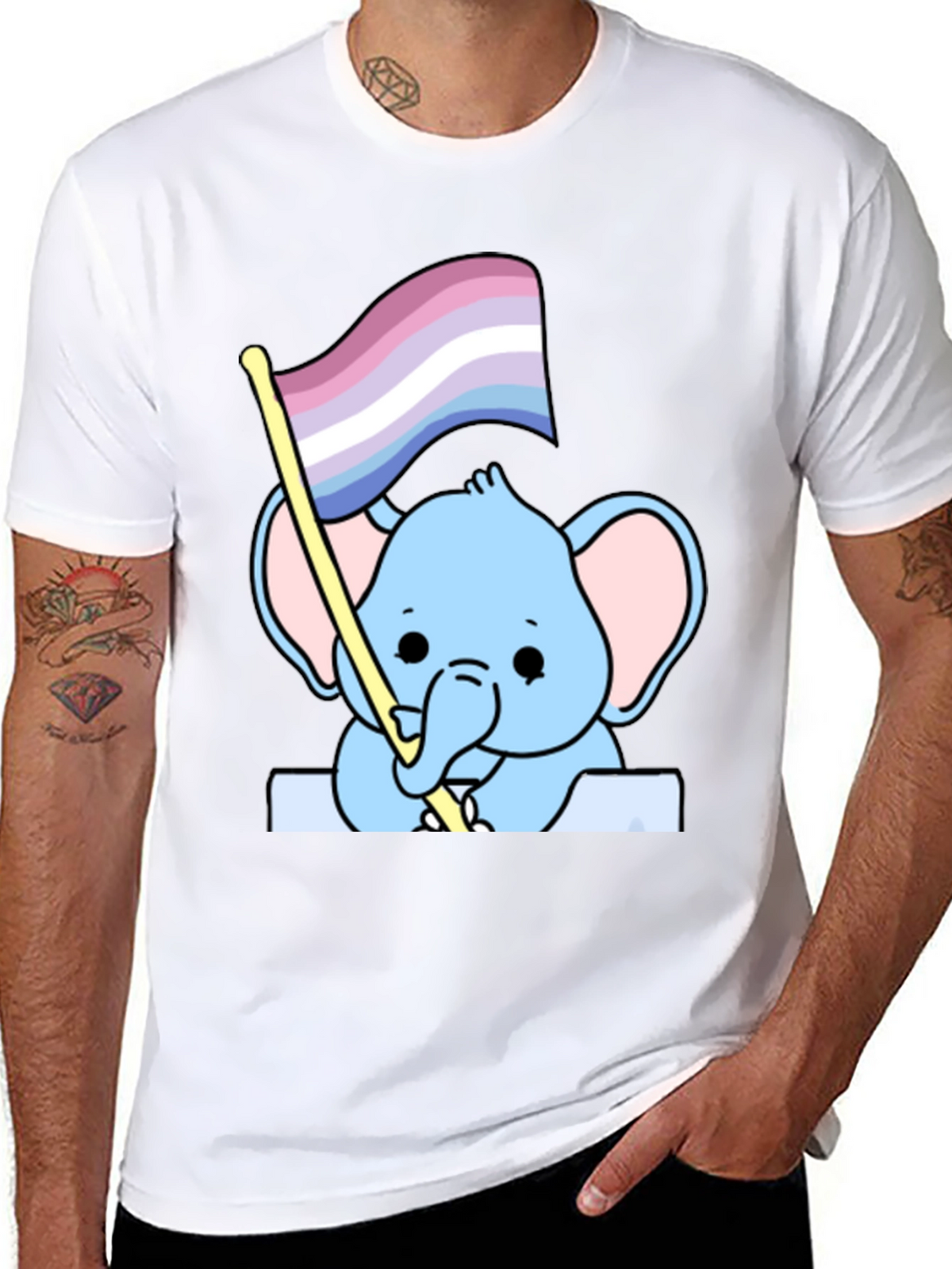 Cute Elephant with Genderqueer Pride Flag T-Shirt