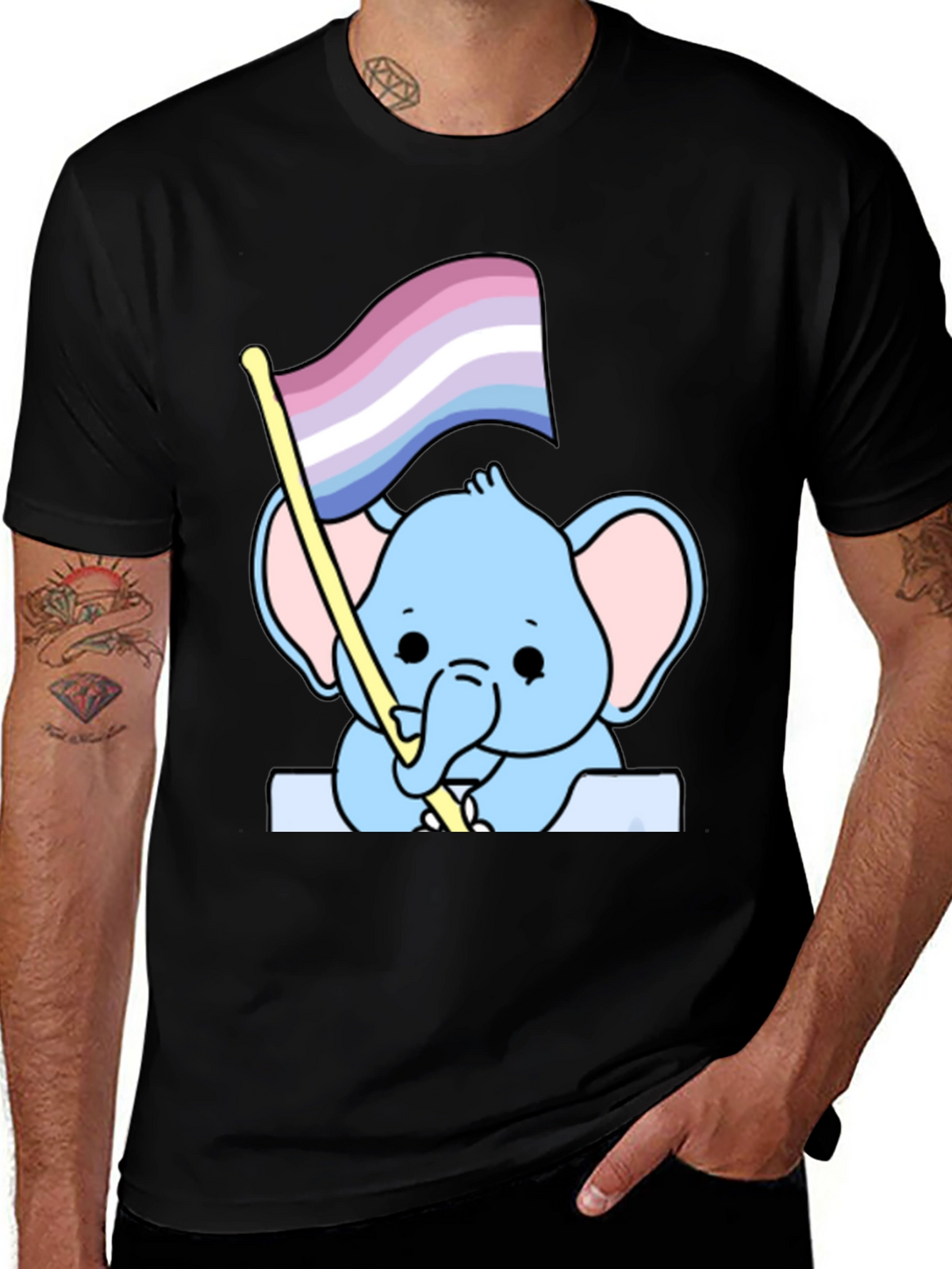 Cute Elephant with Genderqueer Pride Flag T-Shirt