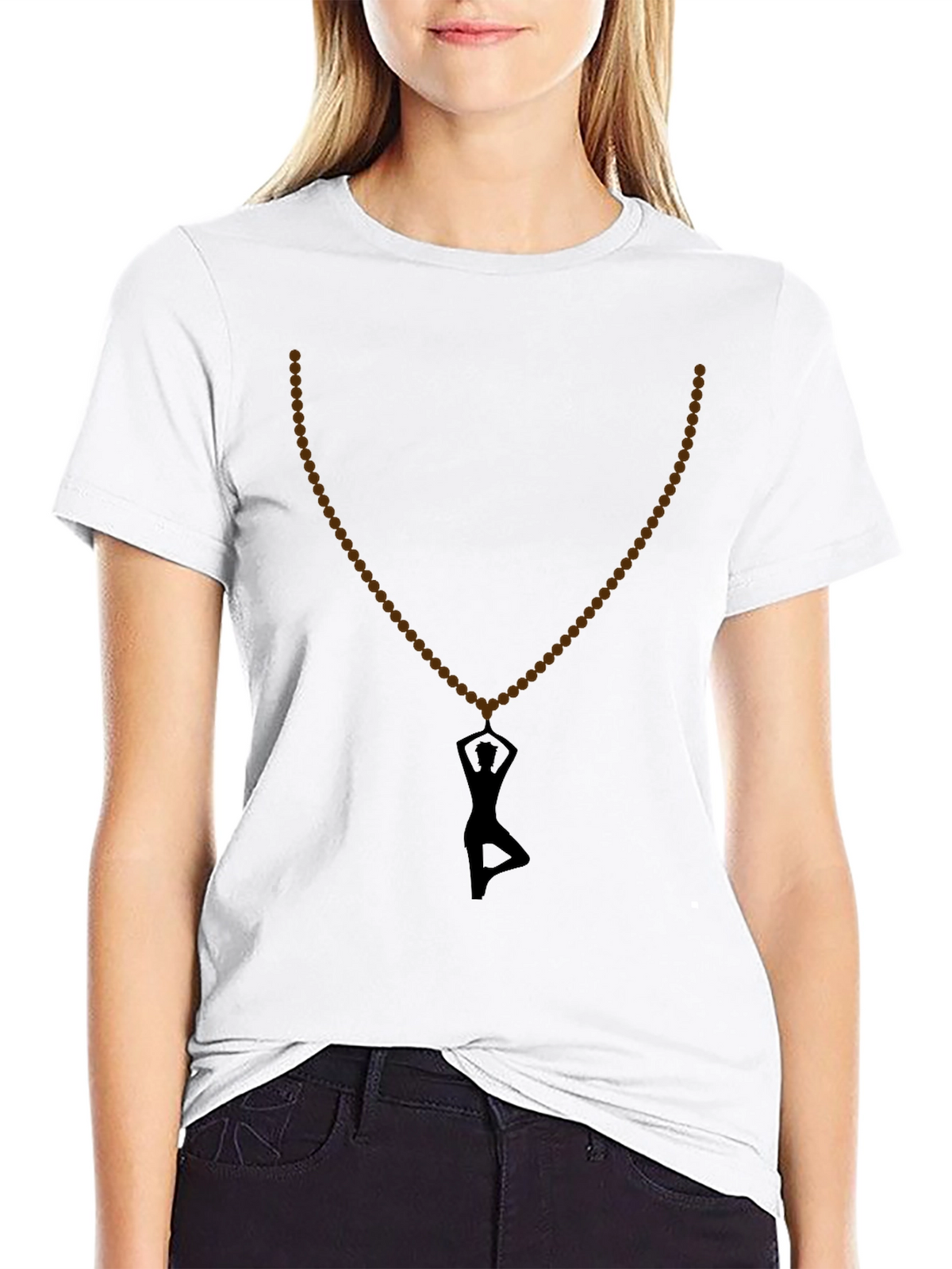 Yoga Silhouette Necklace T-Shirt - Black